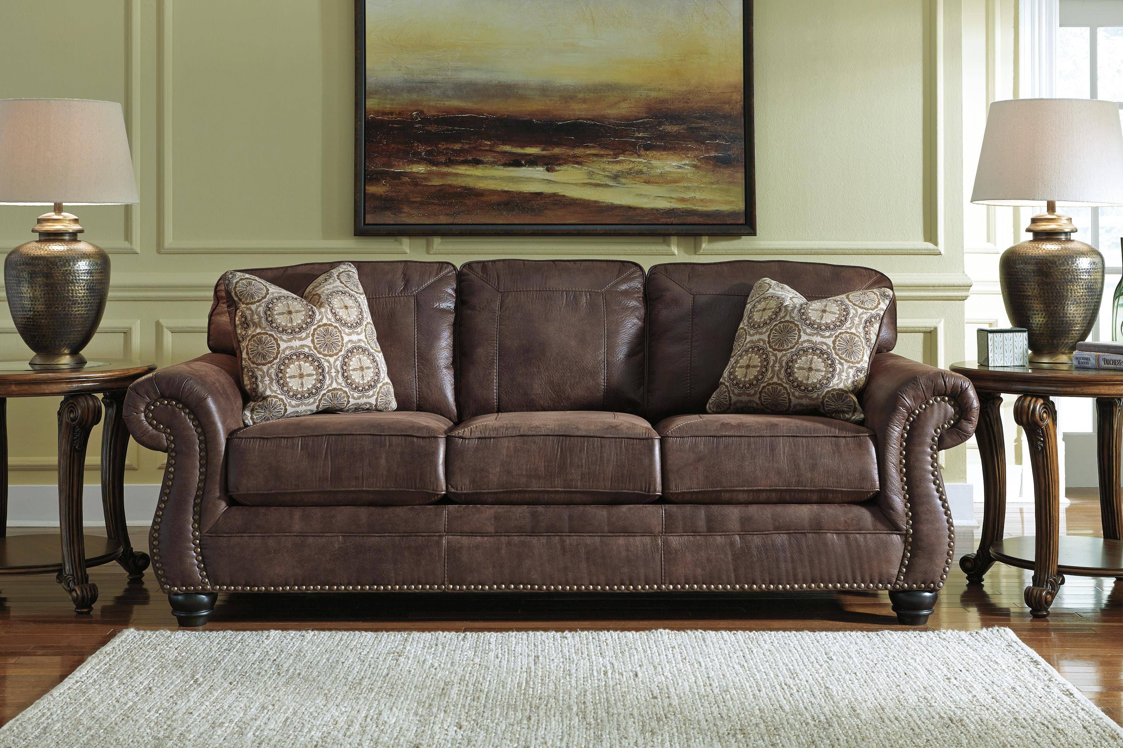 Faux Leather Sofa With Rolled Arms And Nailhead Trimbenchcraft Regarding Benchcraft Leather Sofas (Photo 6 of 15)