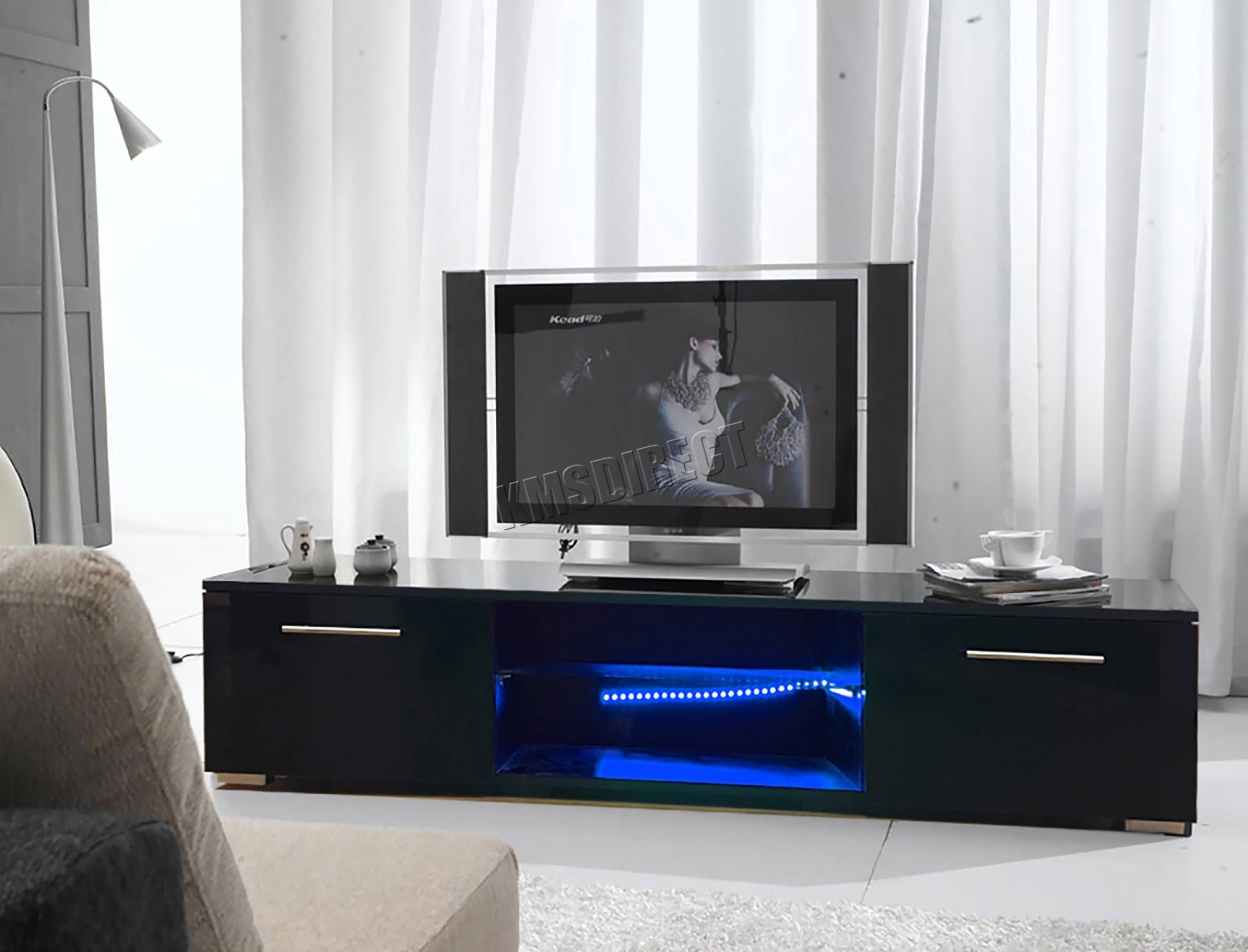 Foxhunter Modern High Gloss Matt Tv Cabinet Unit Stand Black Rgb With Led Tv Cabinets (View 8 of 15)
