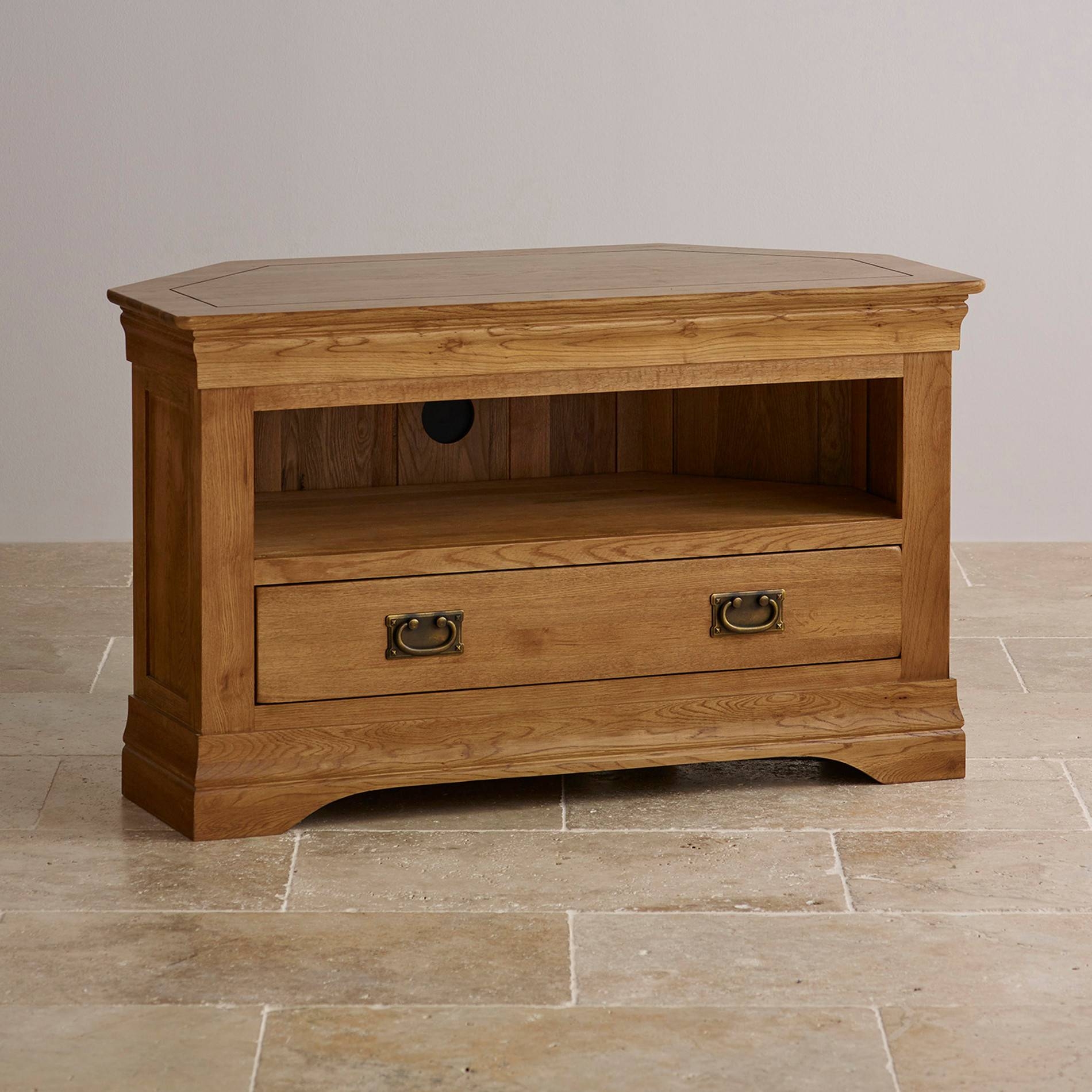 French Farmhouse Corner Tv Unit | Solid Oak | Oak Furniture Land Regarding Corner Wooden Tv Cabinets (Photo 1 of 15)