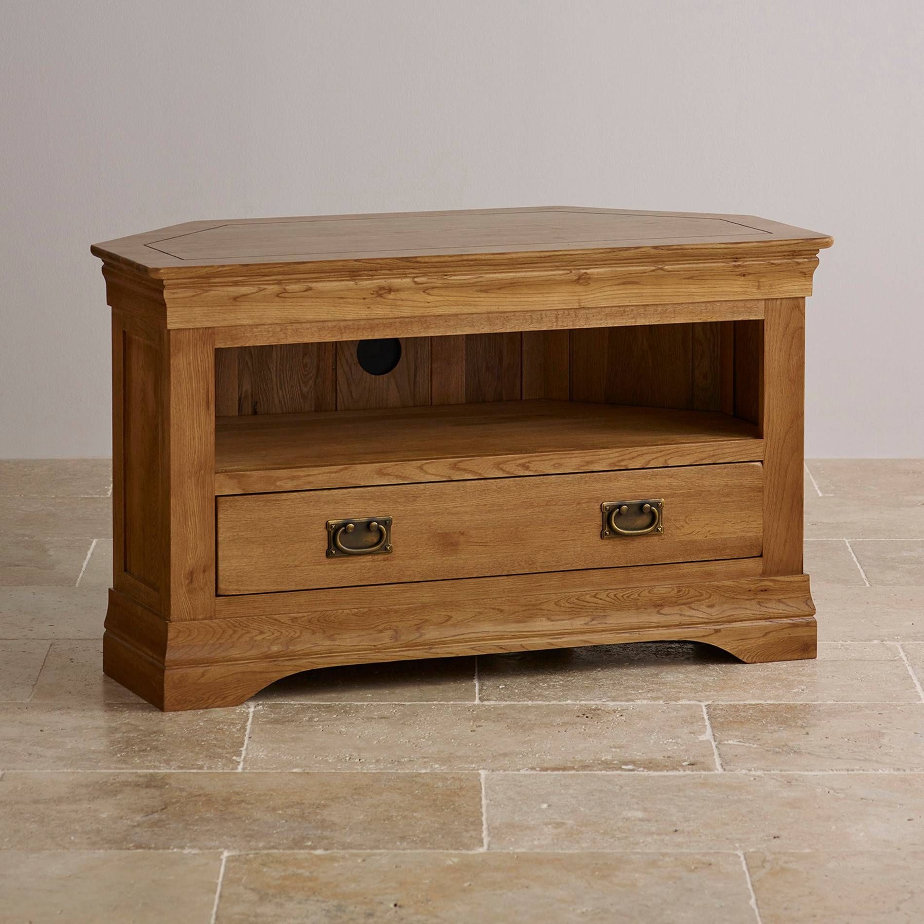 French Farmhouse Corner Tv Unit | Solid Oak | Oak Furniture Land Throughout Rustic Wood Tv Cabinets (View 4 of 15)