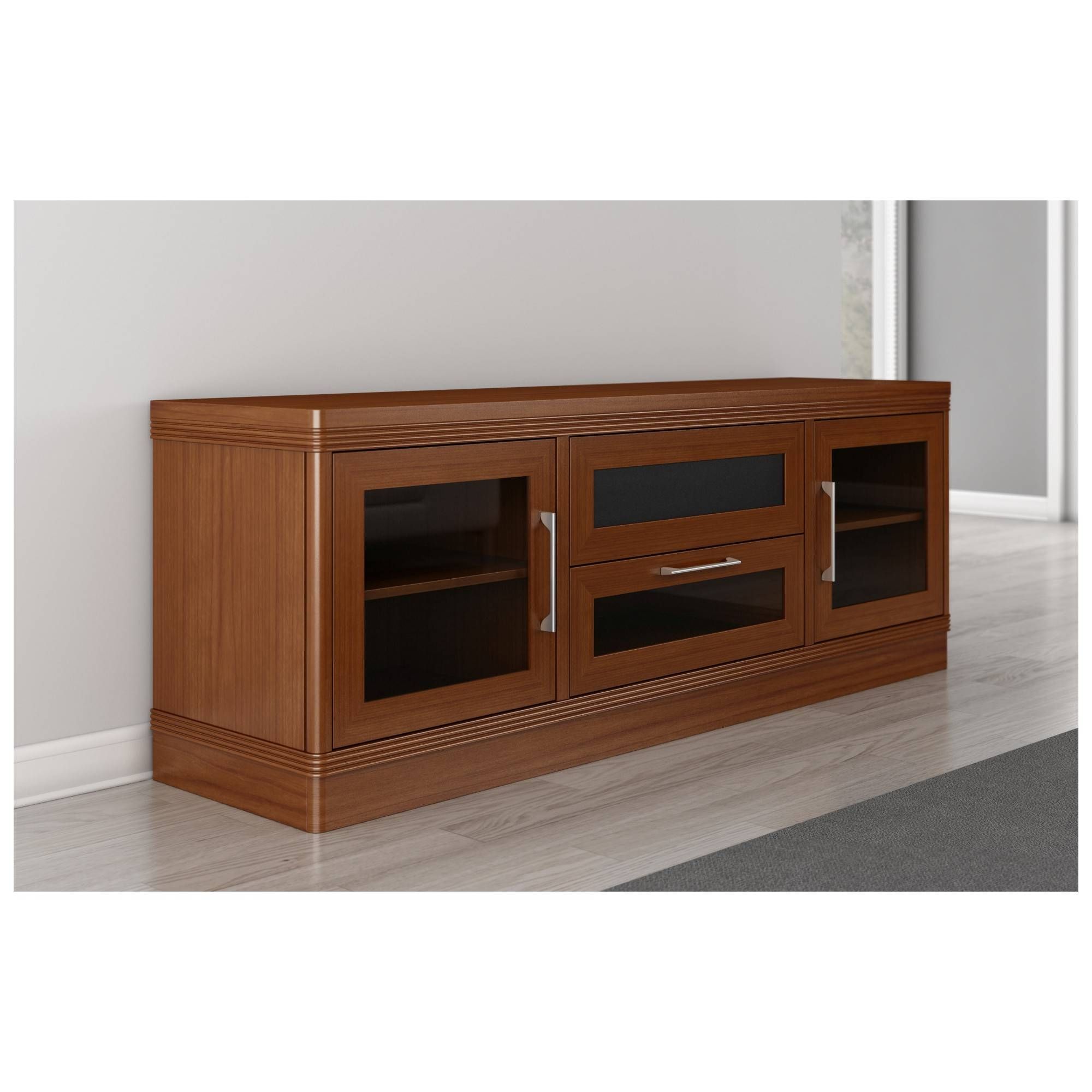 Furnitech Ft72trlc 70" Tv Stand Traditional Media Cabinet W Throughout Light Cherry Tv Stands (View 11 of 15)