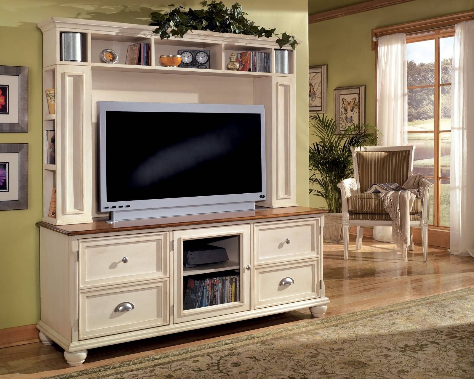 Furniture. White Wood French Country Style Big Screen Tv Stand Regarding French Country Tv Cabinets (Photo 2 of 15)