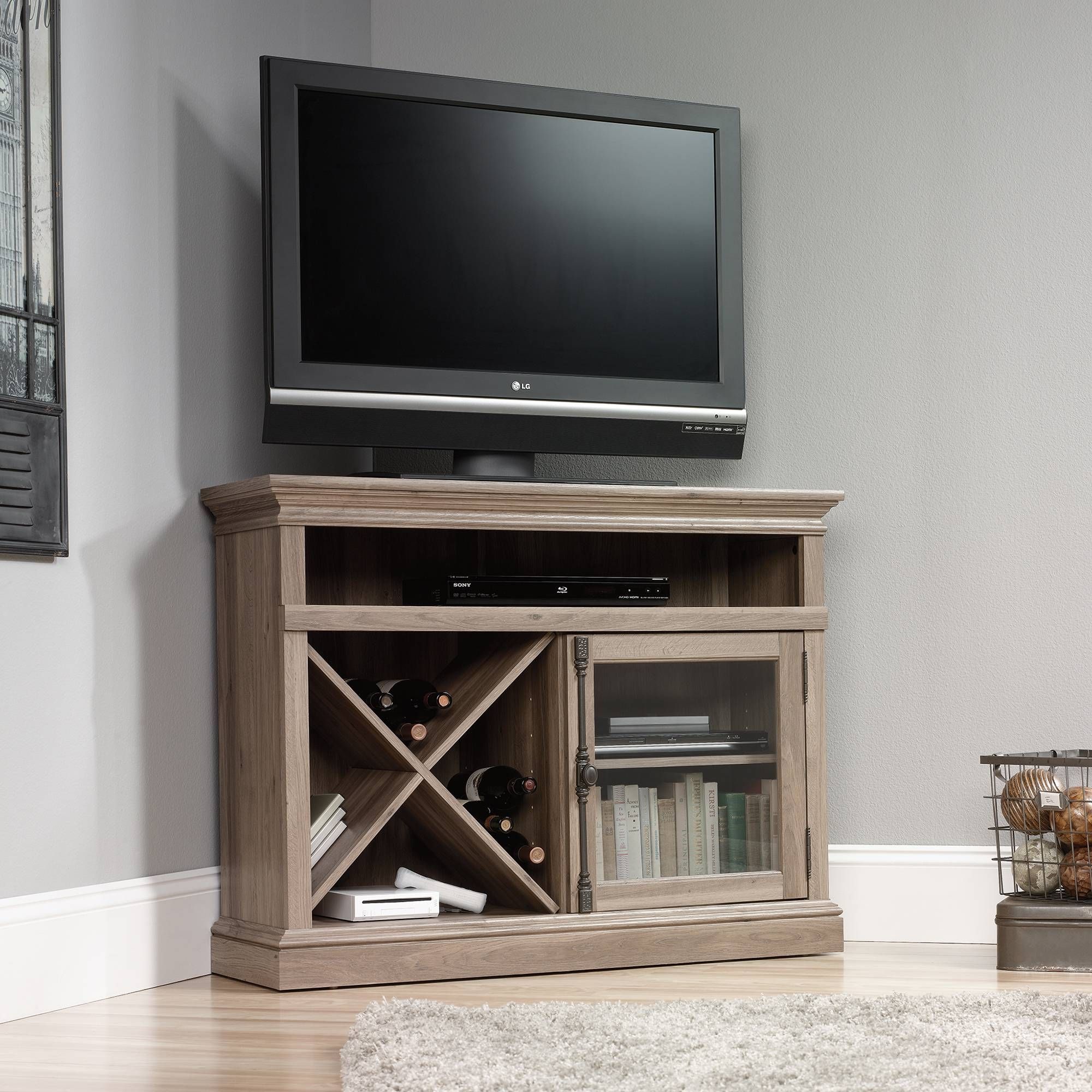 Furniture. Wooden Media Cabinet With Tv Stand Open Shelf And Wine With Regard To Open Shelf Tv Stands (Photo 4 of 15)