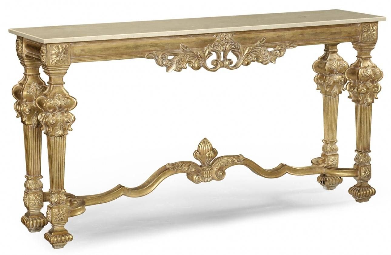 Gold Antique Finish, Marble Top, Hand Carved (View 9 of 15)