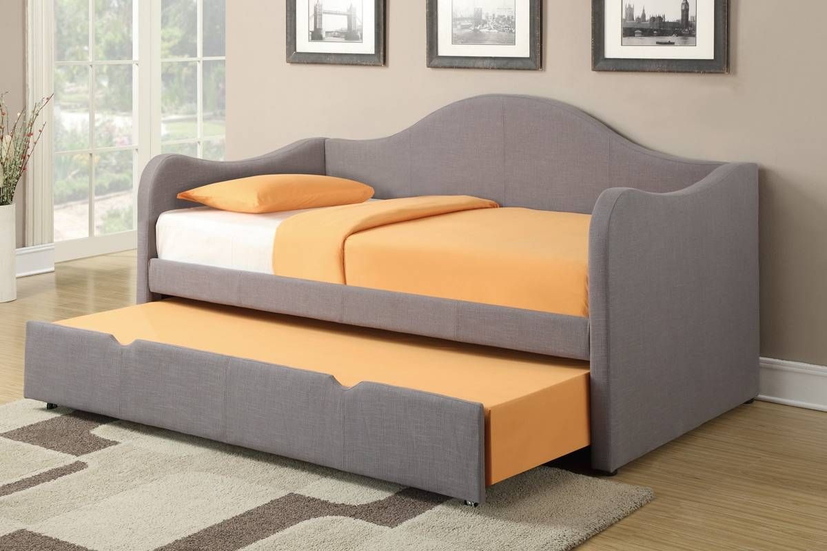 Grey Linen Twin Bedpoundex  F9224 – Huntington Beach Furniture Pertaining To Sofa Beds With Trundle (Photo 10 of 15)
