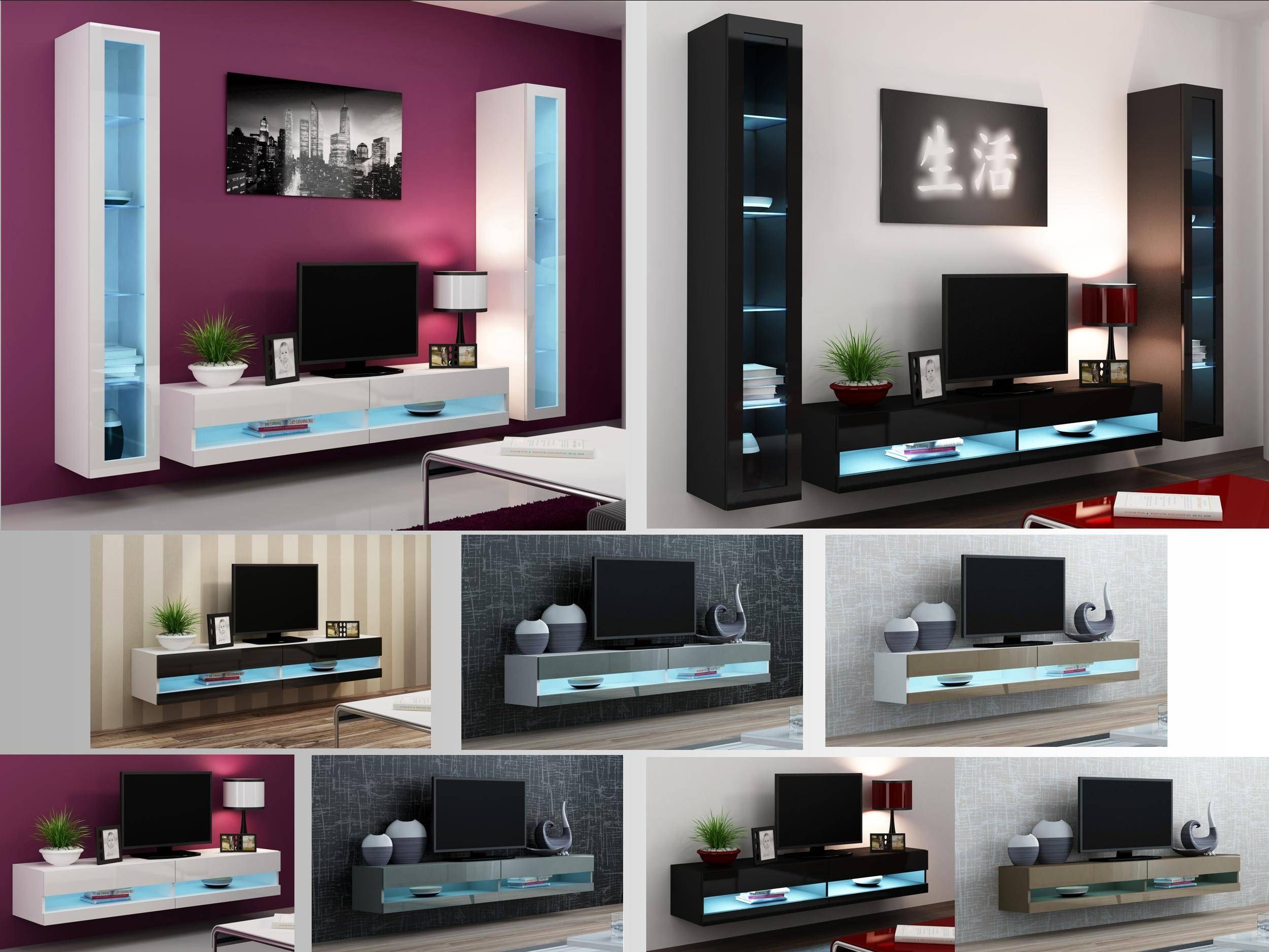 High Gloss Living Room Furniture – Tv Stand, Wall Mounted Cabinet In Tv Cabinets And Wall Units (View 10 of 15)