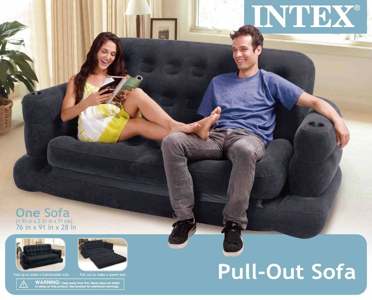 Intex Inflatable Pull Out Sofa And Queen Air Mattress Regarding Intex Air Sofa Beds (View 2 of 15)