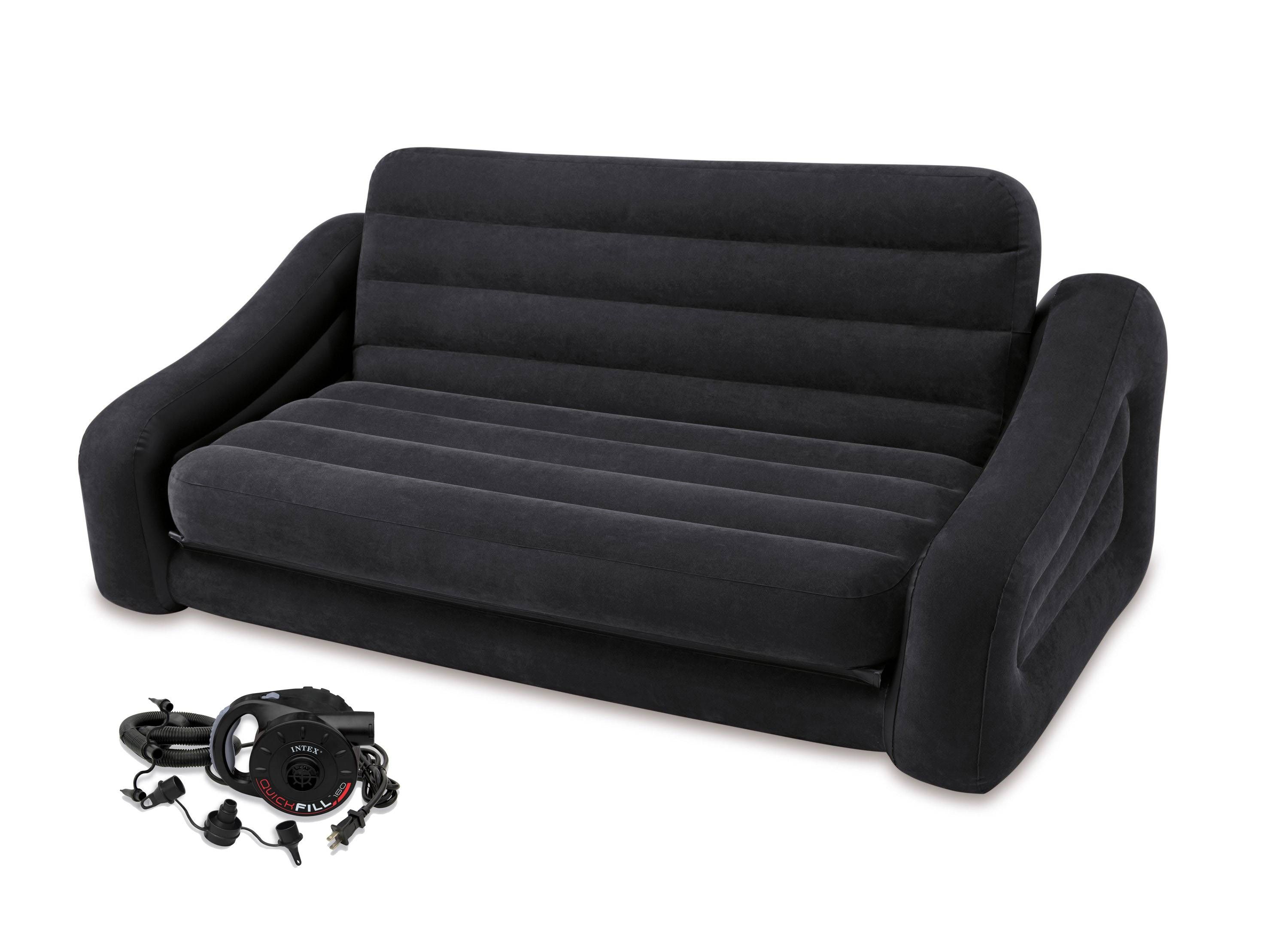 Intex Inflatable Pull Out Sofa & Queen Bed Mattress Sleeper W/ Ac Regarding Intex Air Sofa Beds (Photo 15 of 15)