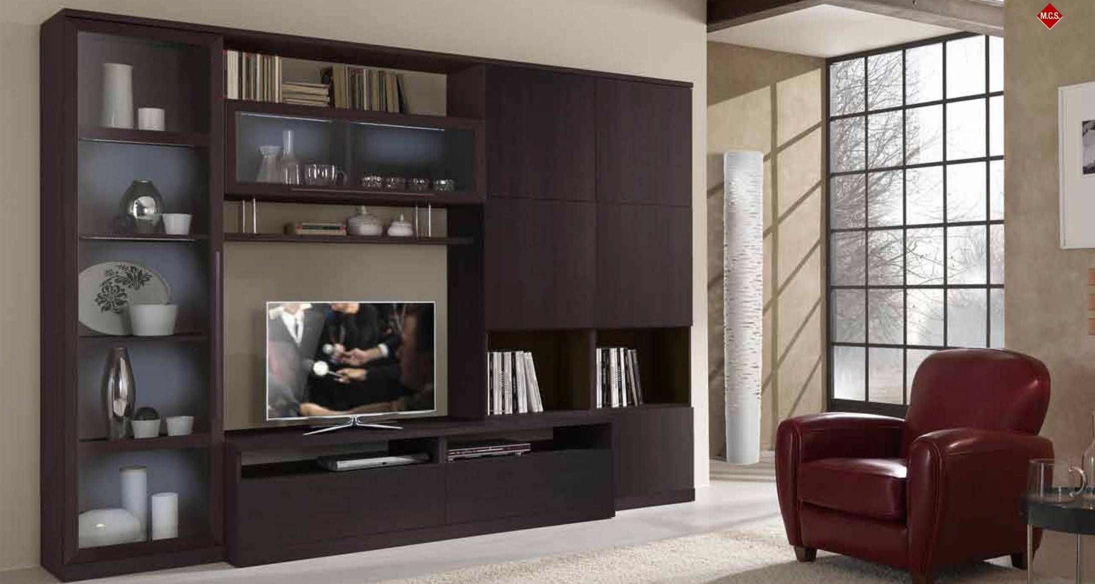 Italian Made Contemporary Huge Wall Entertainment Unit In Wenge Intended For Tv Cabinets And Wall Units (Photo 1 of 15)