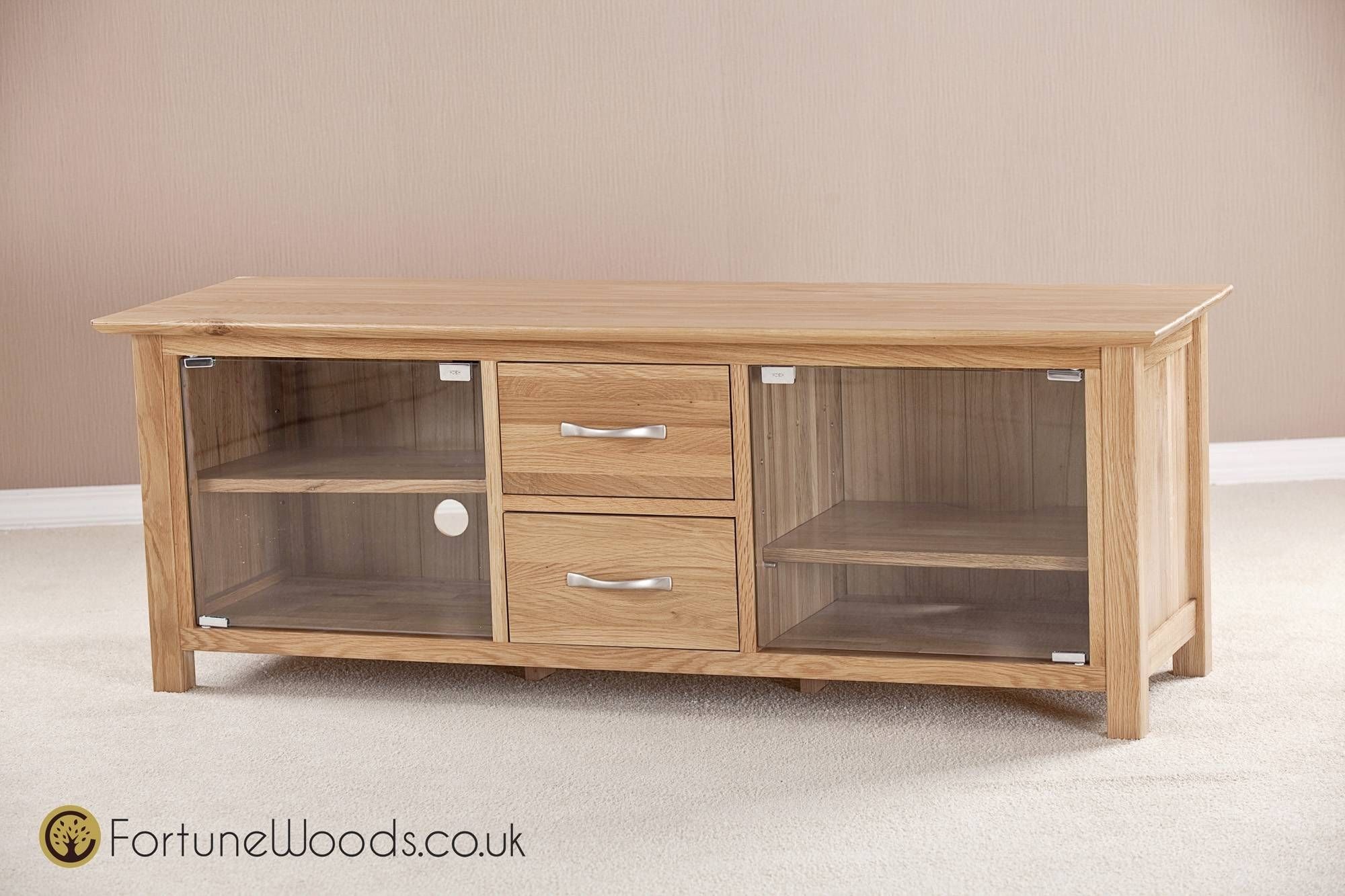 Large Oak Tv Unit With Glass Doors Intended For Glass Tv Cabinets With Doors (View 1 of 15)