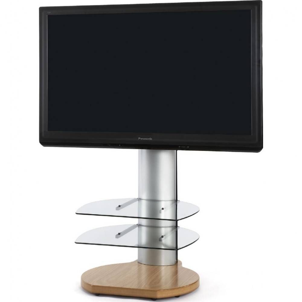 Large Round Dark Wood Oak Tv Stand Clear Glass Shelves Regarding Slimline Tv Cabinets (View 5 of 15)