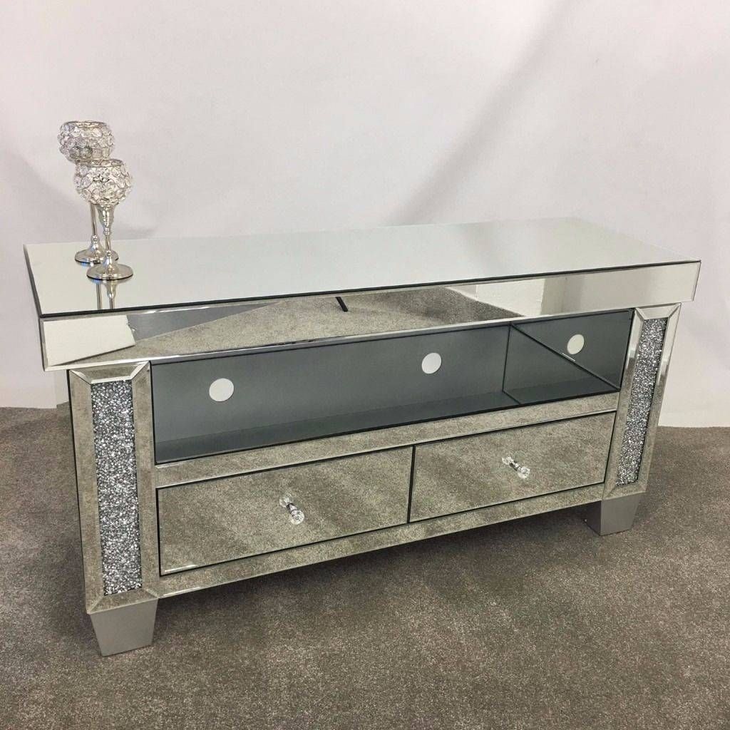 Large Venetian Mirrored Glass Diamond Crystal Tv Stand | In For Mirrored Tv Stands (View 12 of 15)