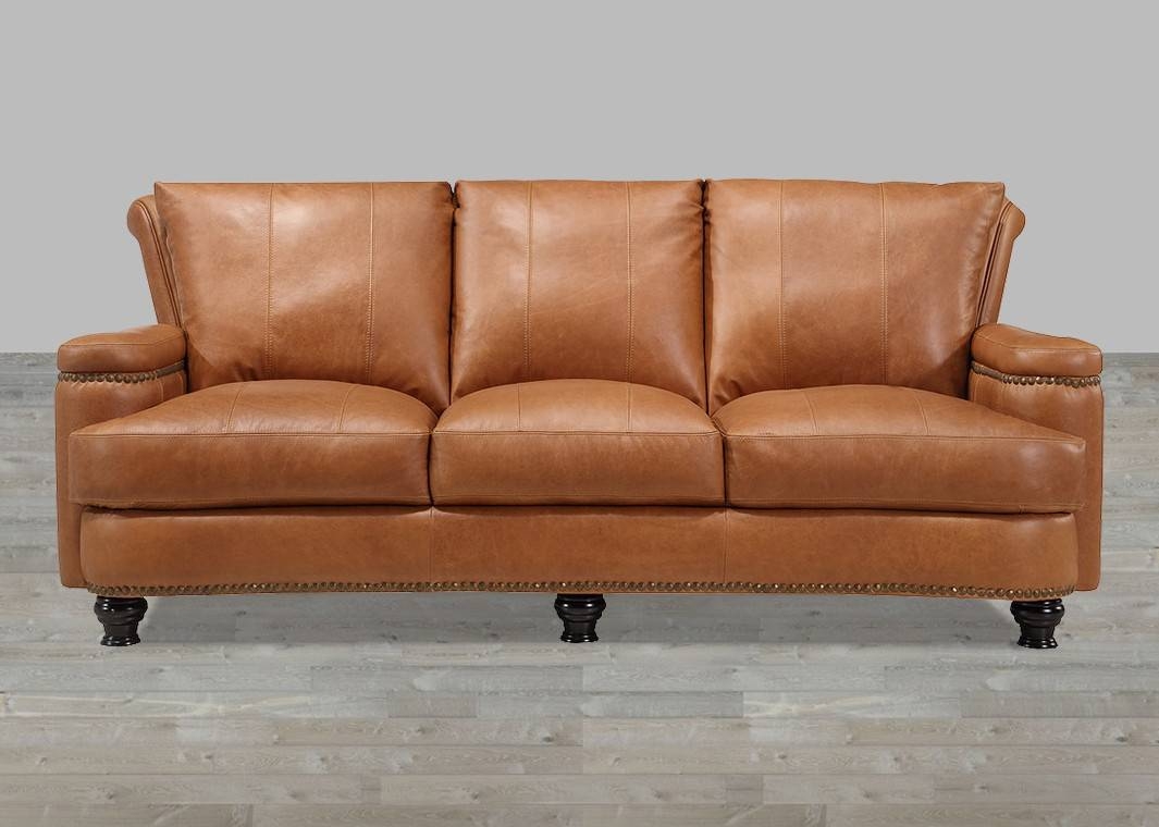 Leather Sofa Caramel Finish With Nailhead Trim With Regard To Caramel Leather Sofas (Photo 1 of 15)