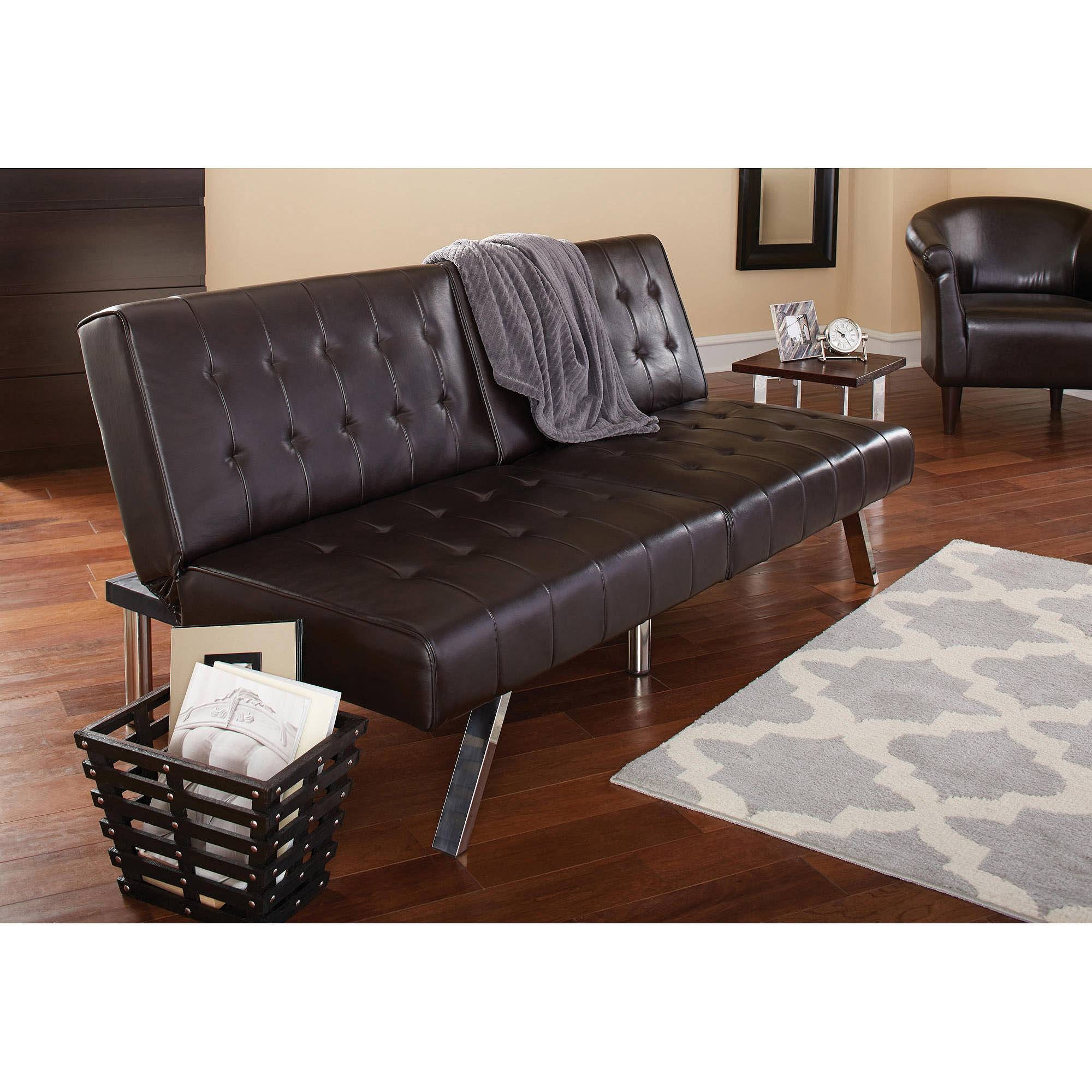 Mainstays Morgan Faux Leather Tufted Convertible Futon, Brown Regarding Leather Fouton Sofas (Photo 1 of 15)