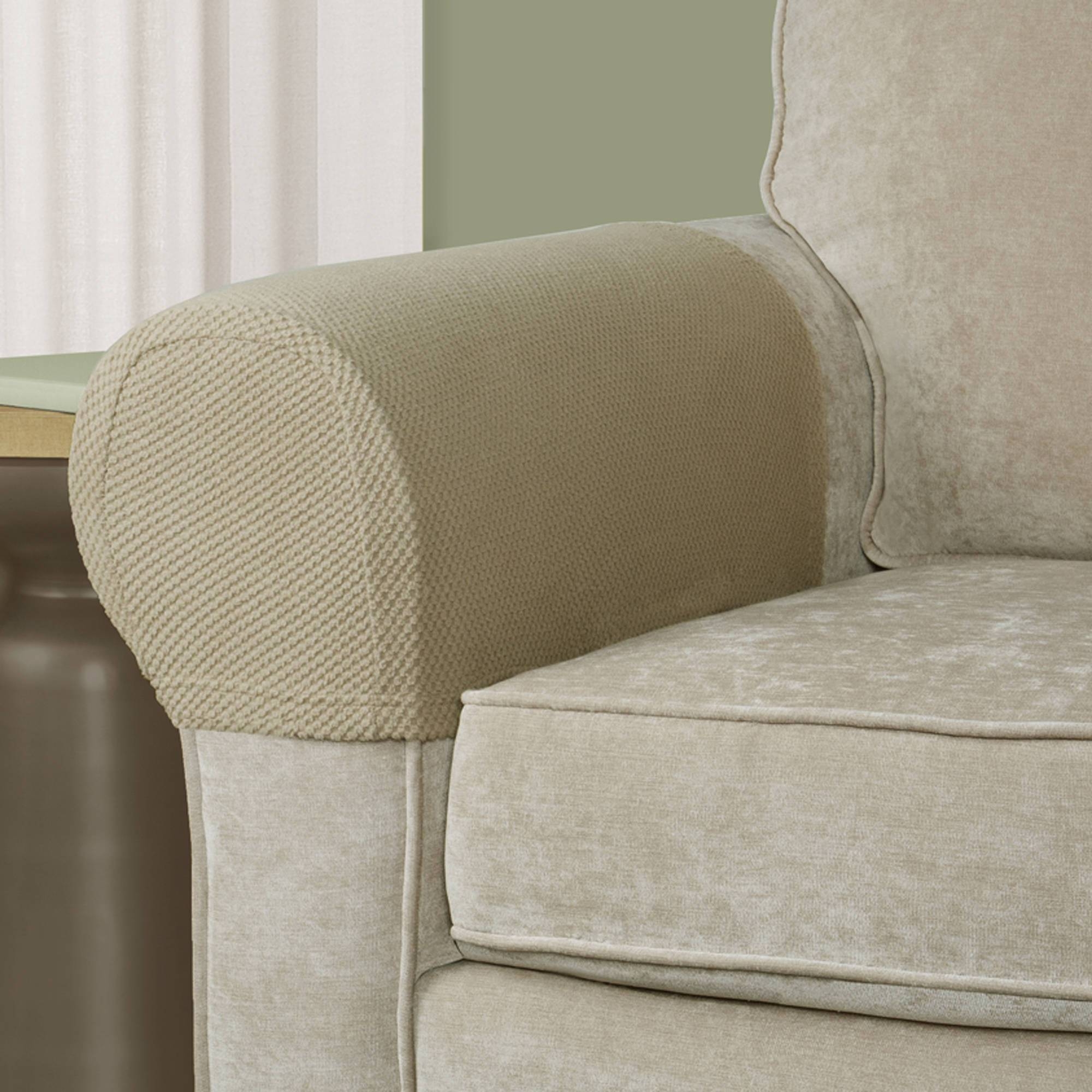 Mainstays Pixel Stretch Fabric Furniture Armrest Covers – Walmart Within Arm Protectors For Sofas (Photo 1 of 15)