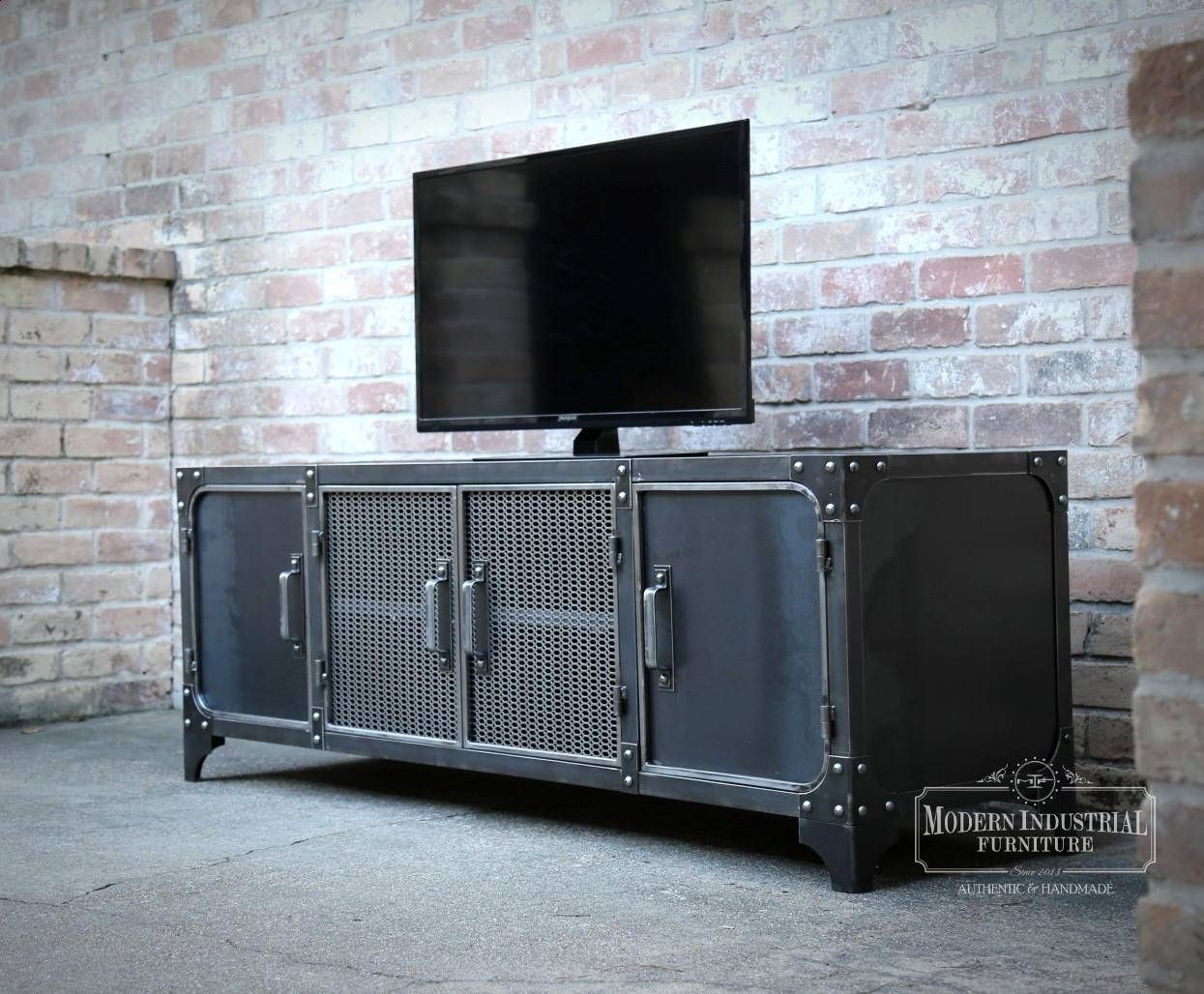 Media Console Industrial Modern All Steel Tv Stand Cabinet Throughout Industrial Metal Tv Stands (View 1 of 15)