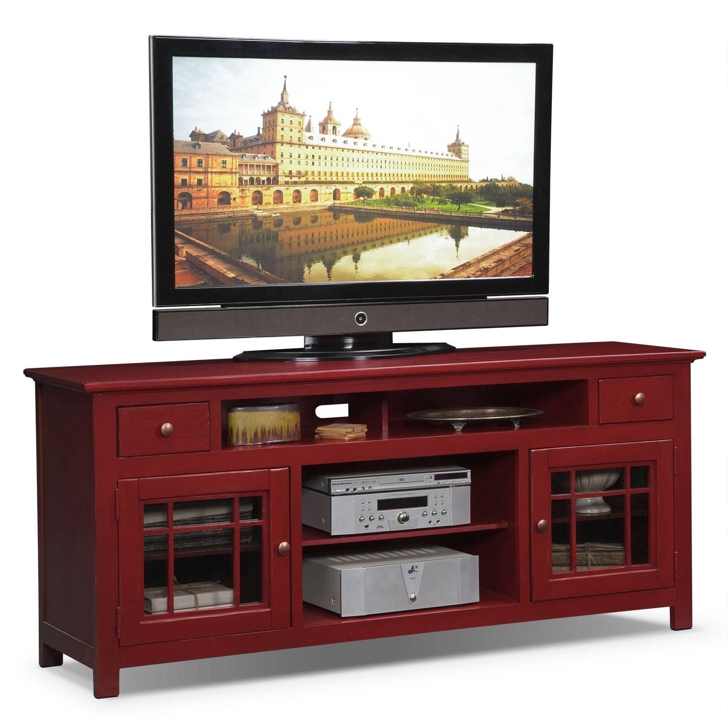 Merrick 74" Tv Stand – Red | Value City Furniture Regarding Red Tv Stands (View 1 of 15)