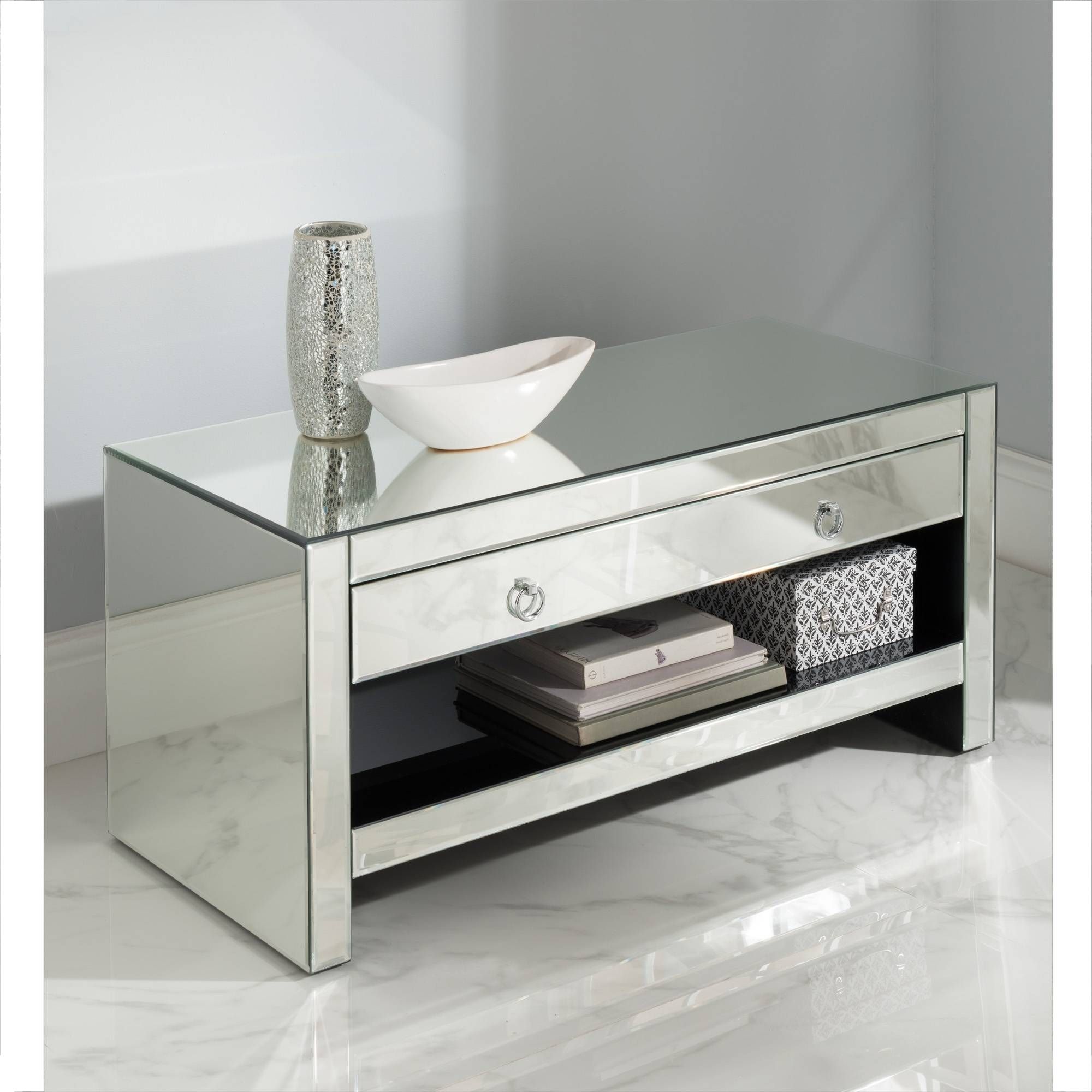 Mirrored Tv Cabinet | Glass Venetian Furniture | Homesdirect365 Pertaining To Mirrored Tv Stands (View 1 of 15)