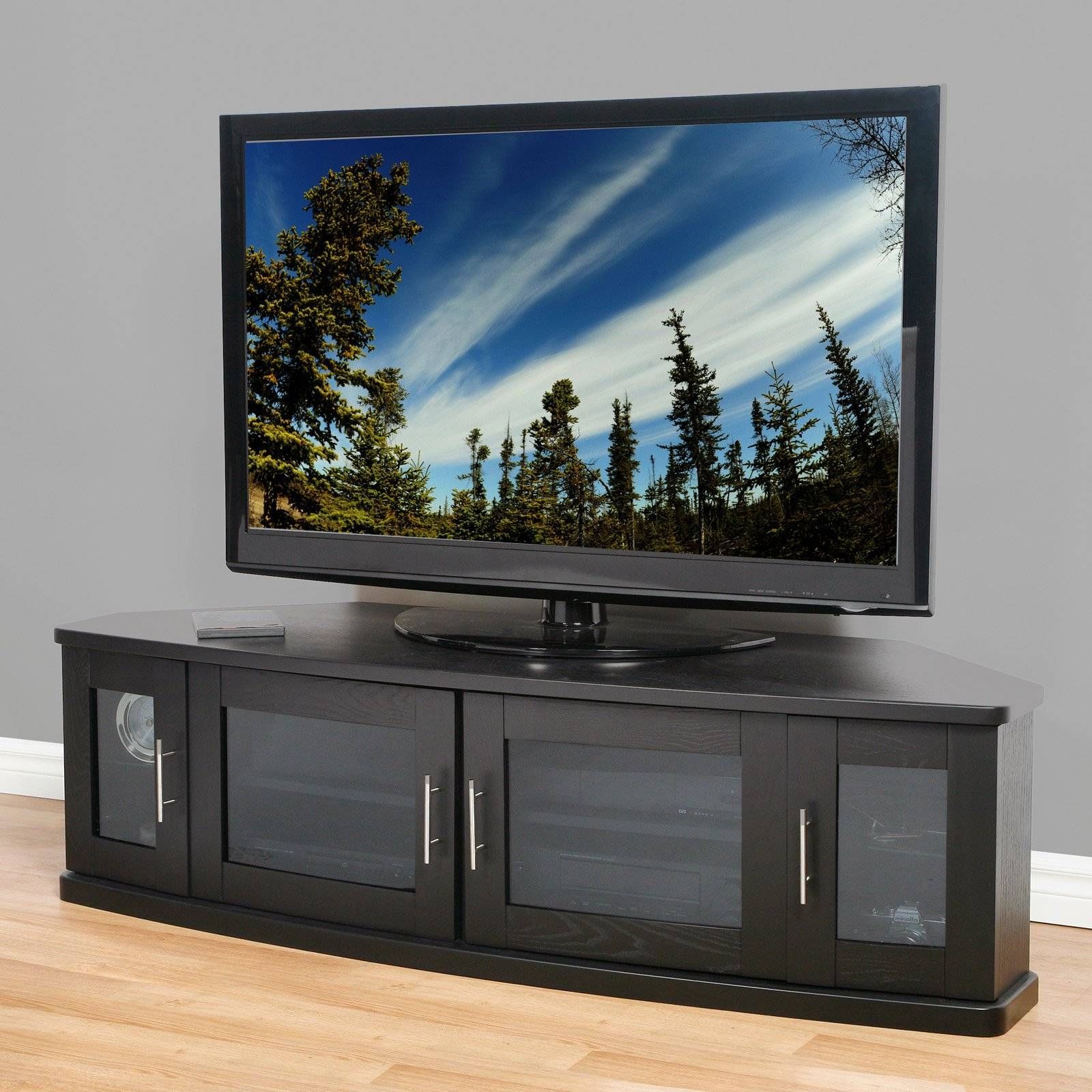 Modern Black Wooden Tv Stand With Frosted Glass Doors Of Dazzling For Corner Tv Unit With Glass Doors (View 6 of 15)