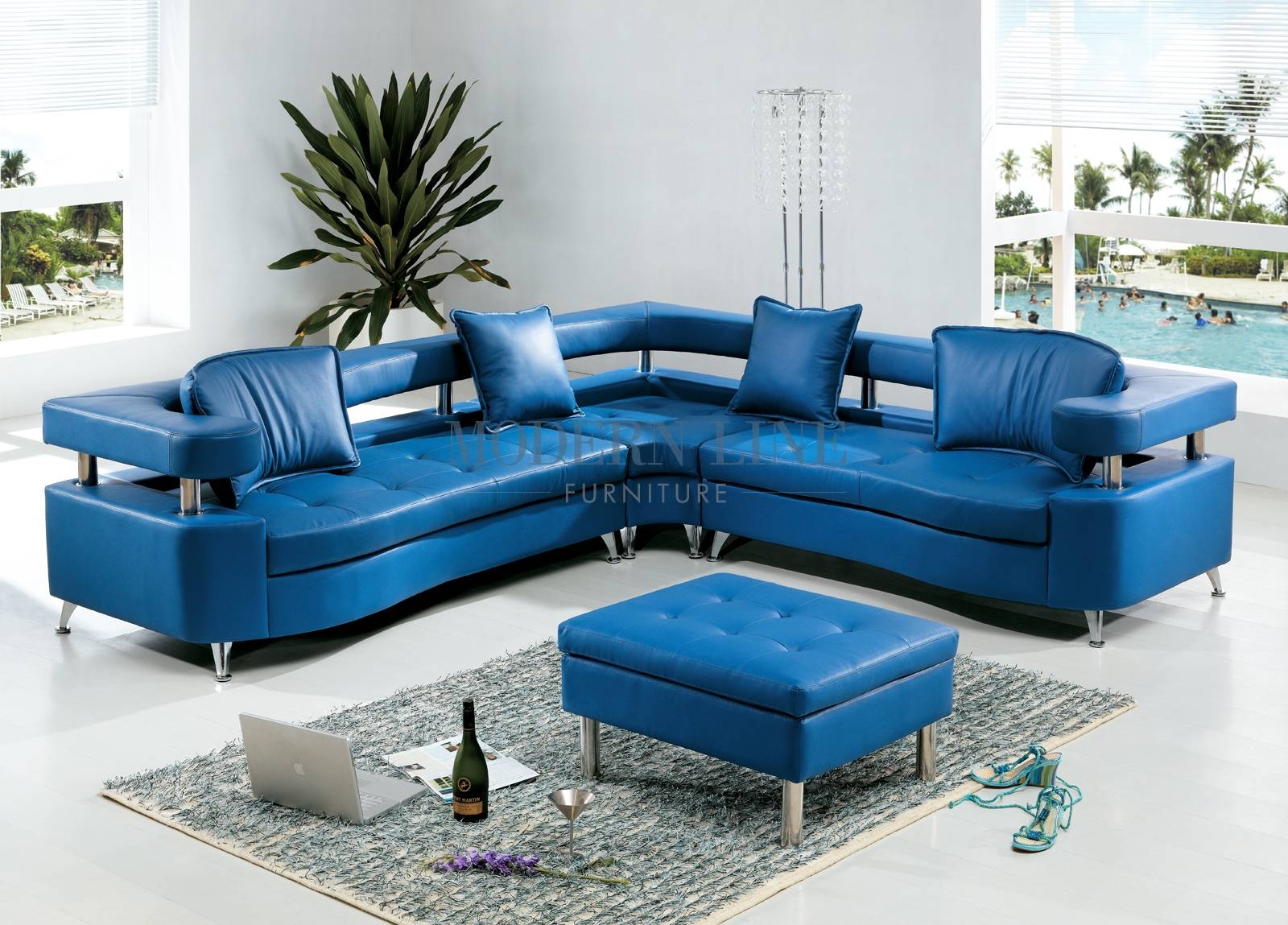 Featured Photo of  Best 15+ of Blue Leather Sectional Sofas