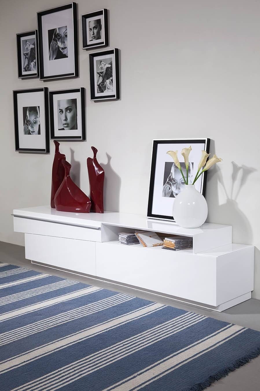 Modrest Cassie Modern White Tv Stand Inside Modern White Lacquer Tv Stands (View 13 of 15)