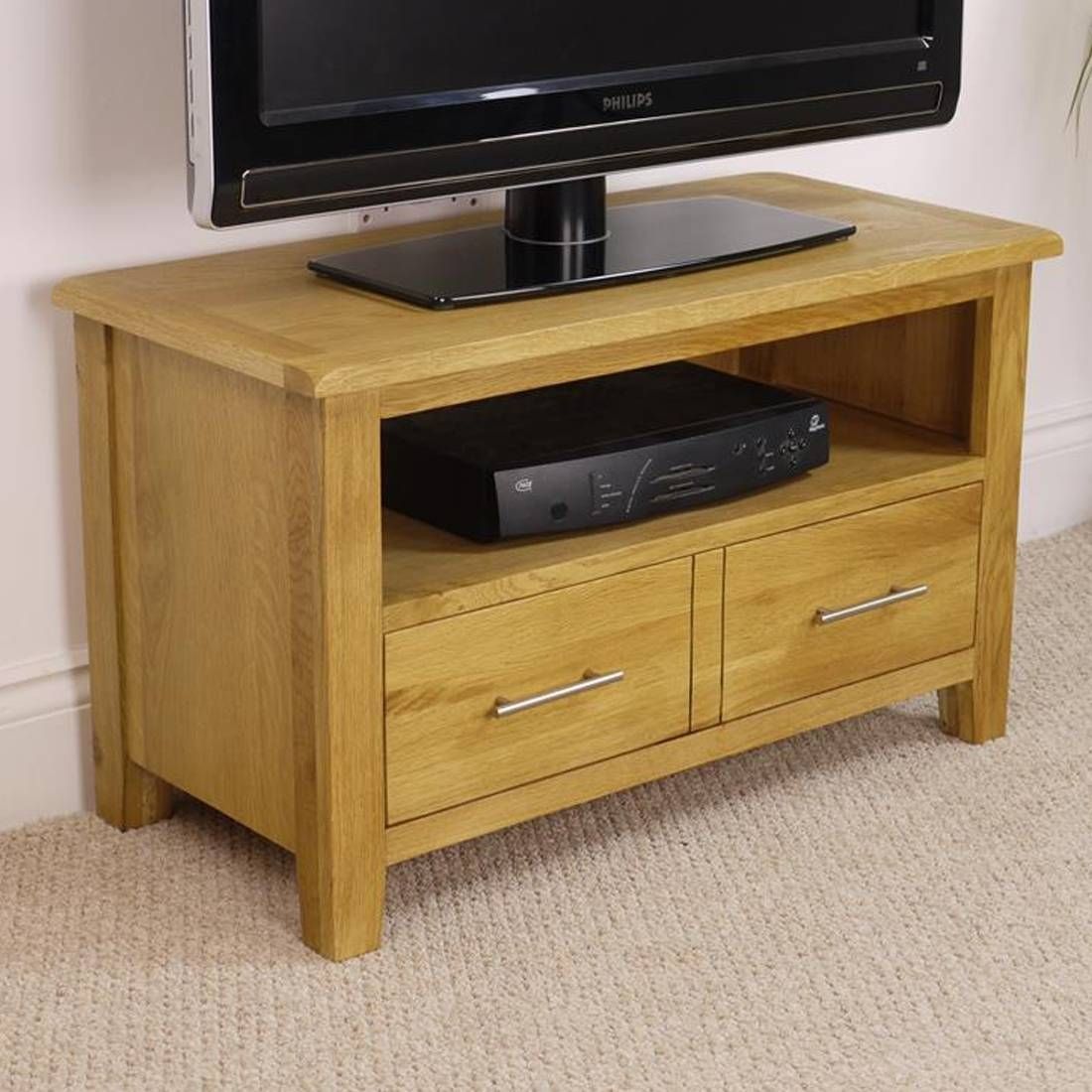 Nebraska Modern Oak Small Tv Unit / Solid Wood Tv Stand / Oiled Tv Regarding Small Tv Cabinets (Photo 15 of 15)