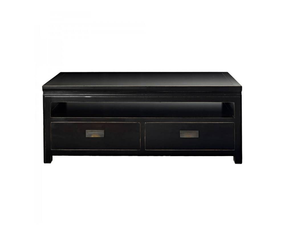 Orient Small Black Lacquer Tv Entertainment Unit With Storage Drawers With Regard To Small Black Tv Cabinets (Photo 5 of 15)