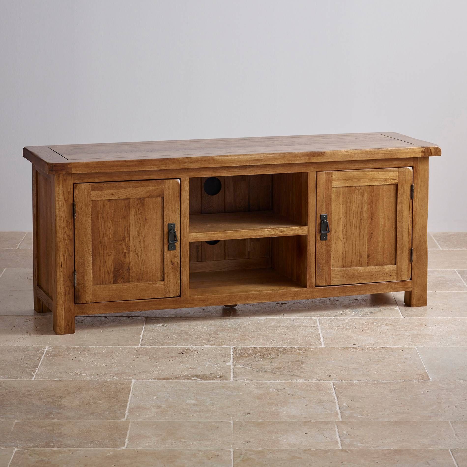 Original Rustic Wide Tv Cabinet In Solid Oak | Oak Furniture Land Within Rustic Wood Tv Cabinets (Photo 7 of 15)
