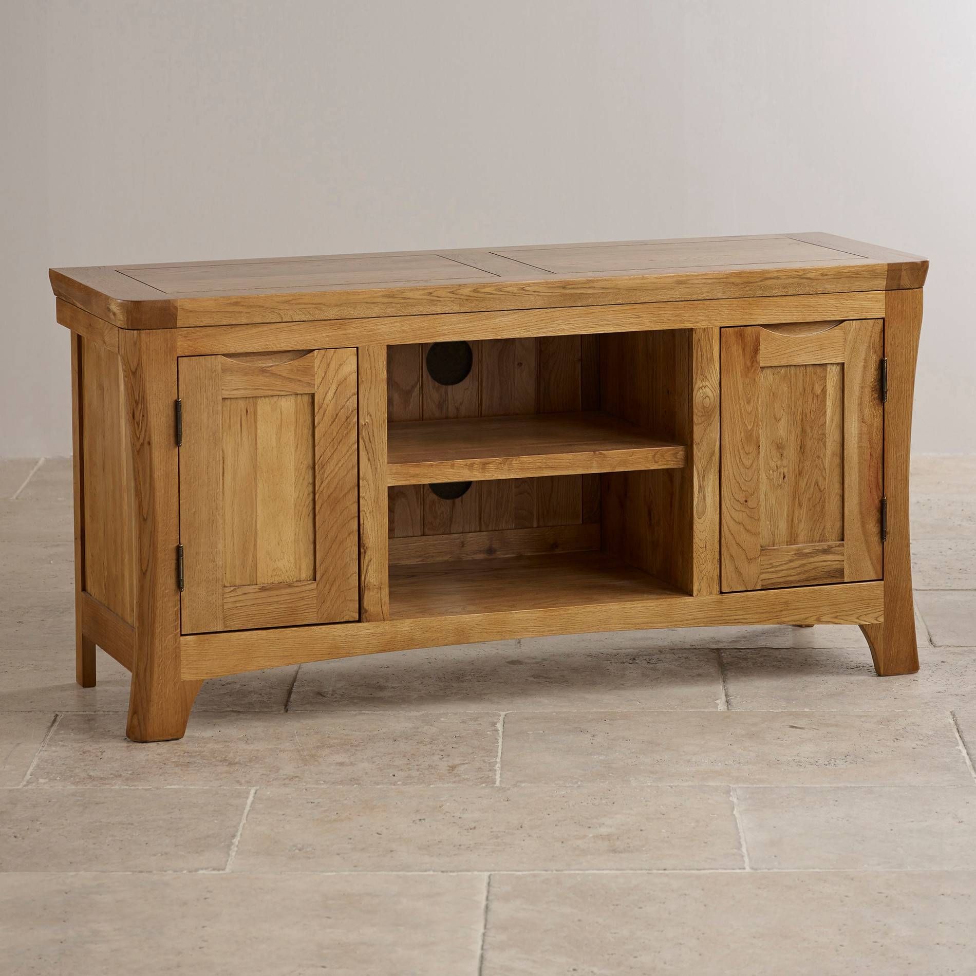 Orrick Wide Tv Cabinet In Rustic Solid Oak | Oak Furniture Land Throughout Rustic Wood Tv Cabinets (Photo 6 of 15)