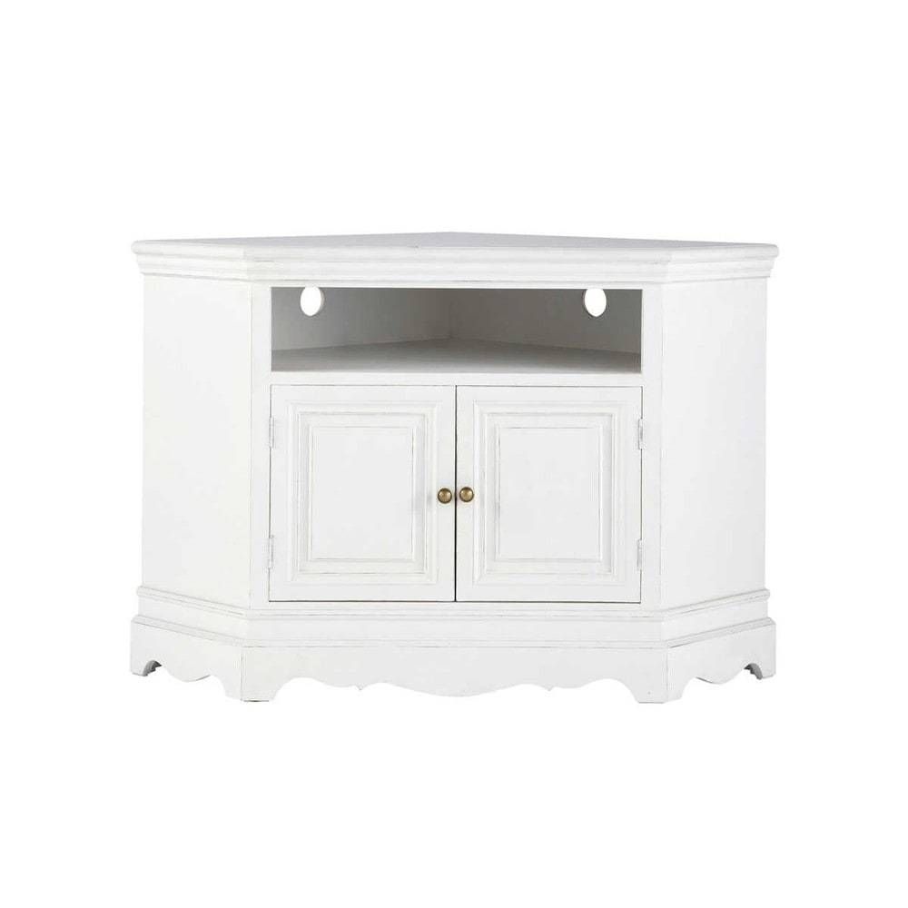 Paulownia Wood Corner Tv Unit In White W 105cm Joséphine | Maisons With White Corner Tv Cabinets (View 13 of 15)