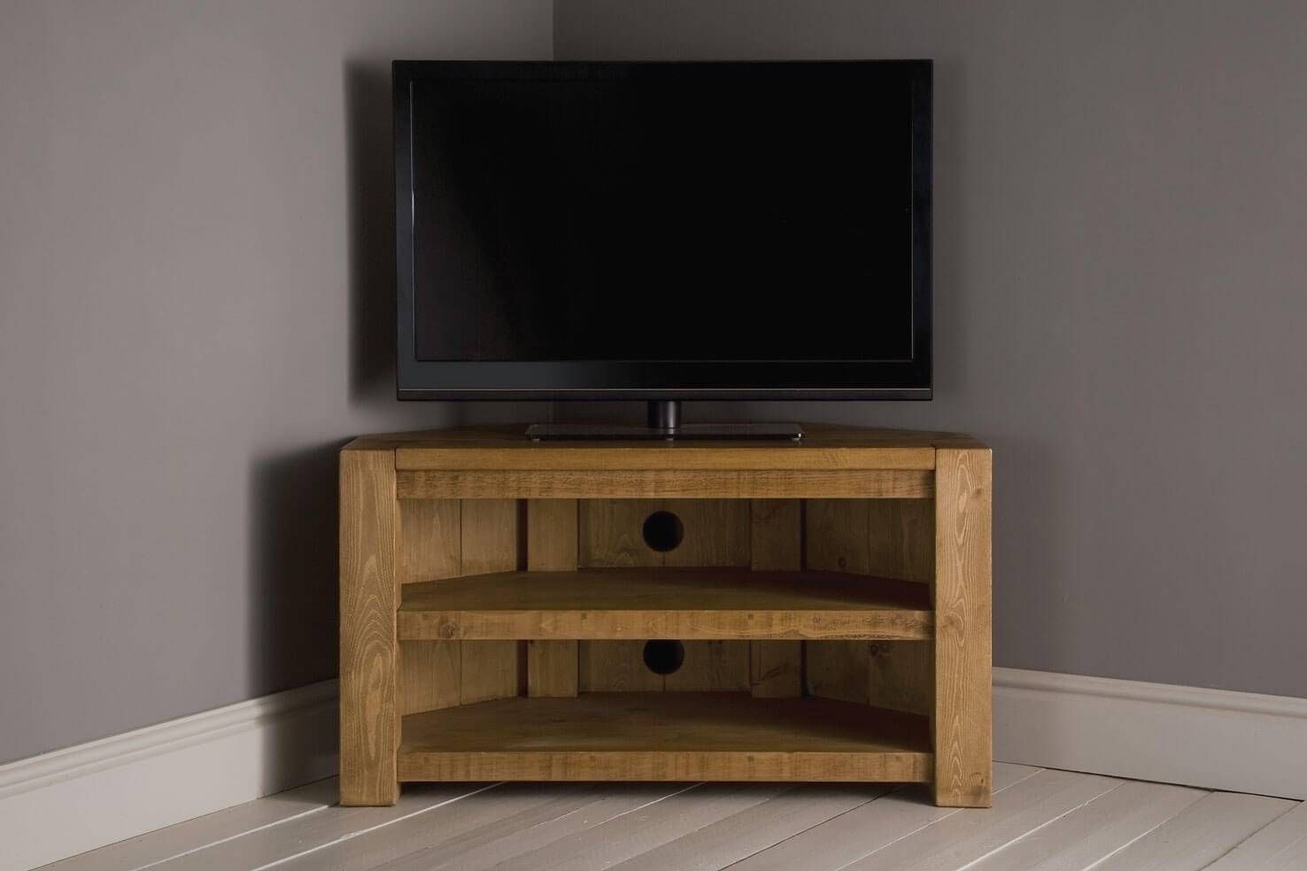 Plank Beam Corner Tv Unit With Shelfindigo Furniture With Regard To Wooden Corner Tv Cabinets (Photo 1 of 15)