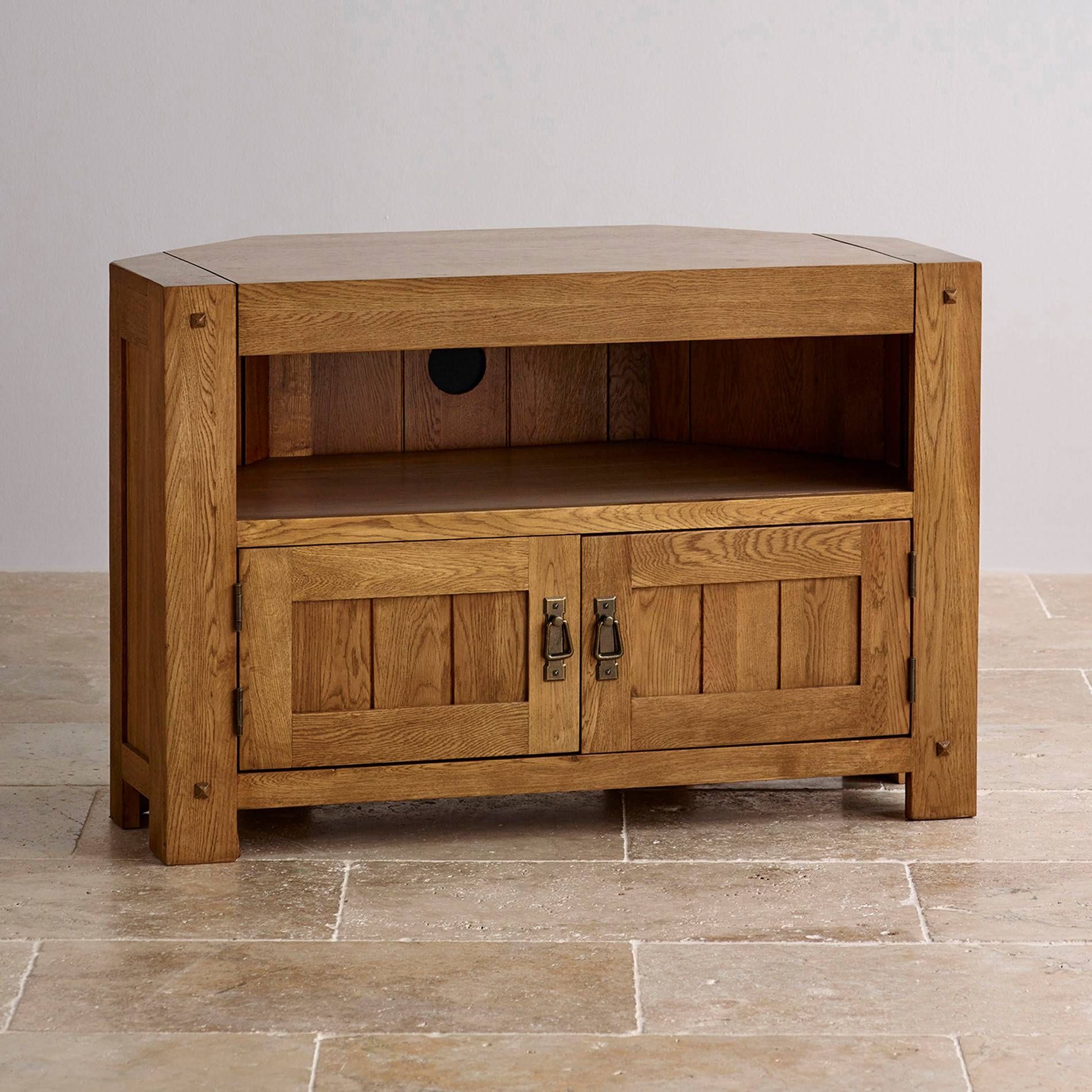Quercus Corner Tv Cabinet In Rustic Oak | Oak Furniture Land Intended For Dark Wood Corner Tv Cabinets (View 2 of 15)