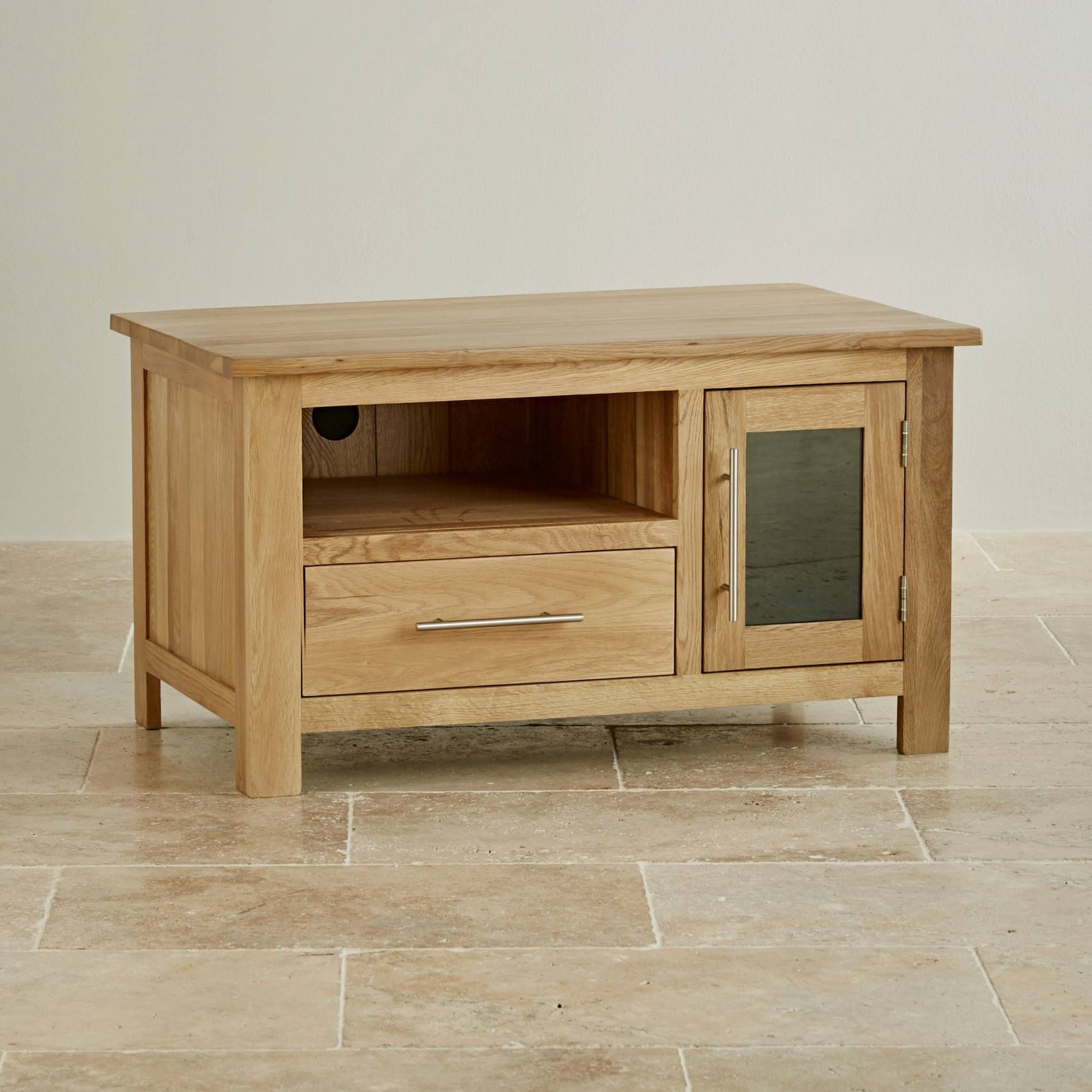 Rivermead Natural Solid Oak Tv + Dvd Cabinet | Lounge Furniture Inside Oak Tv Cabinets (Photo 1 of 15)