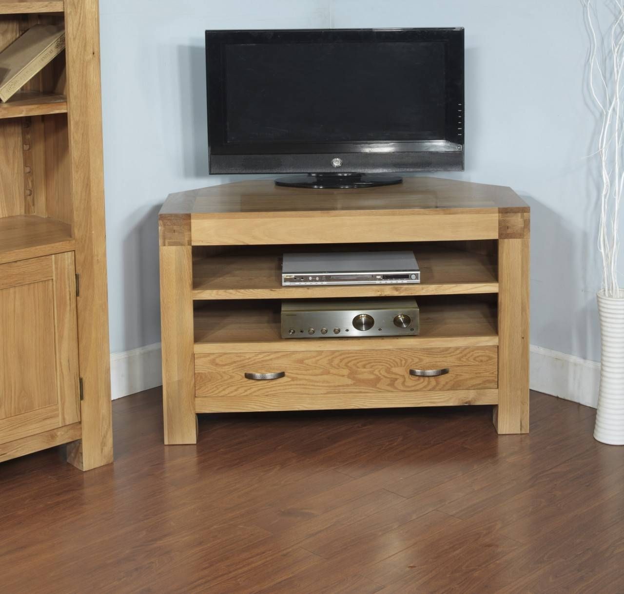 Rivermead Solid Oak Modern Furniture Widescreen Corner Tv Cabinet Inside Dark Wood Corner Tv Cabinets (View 4 of 15)