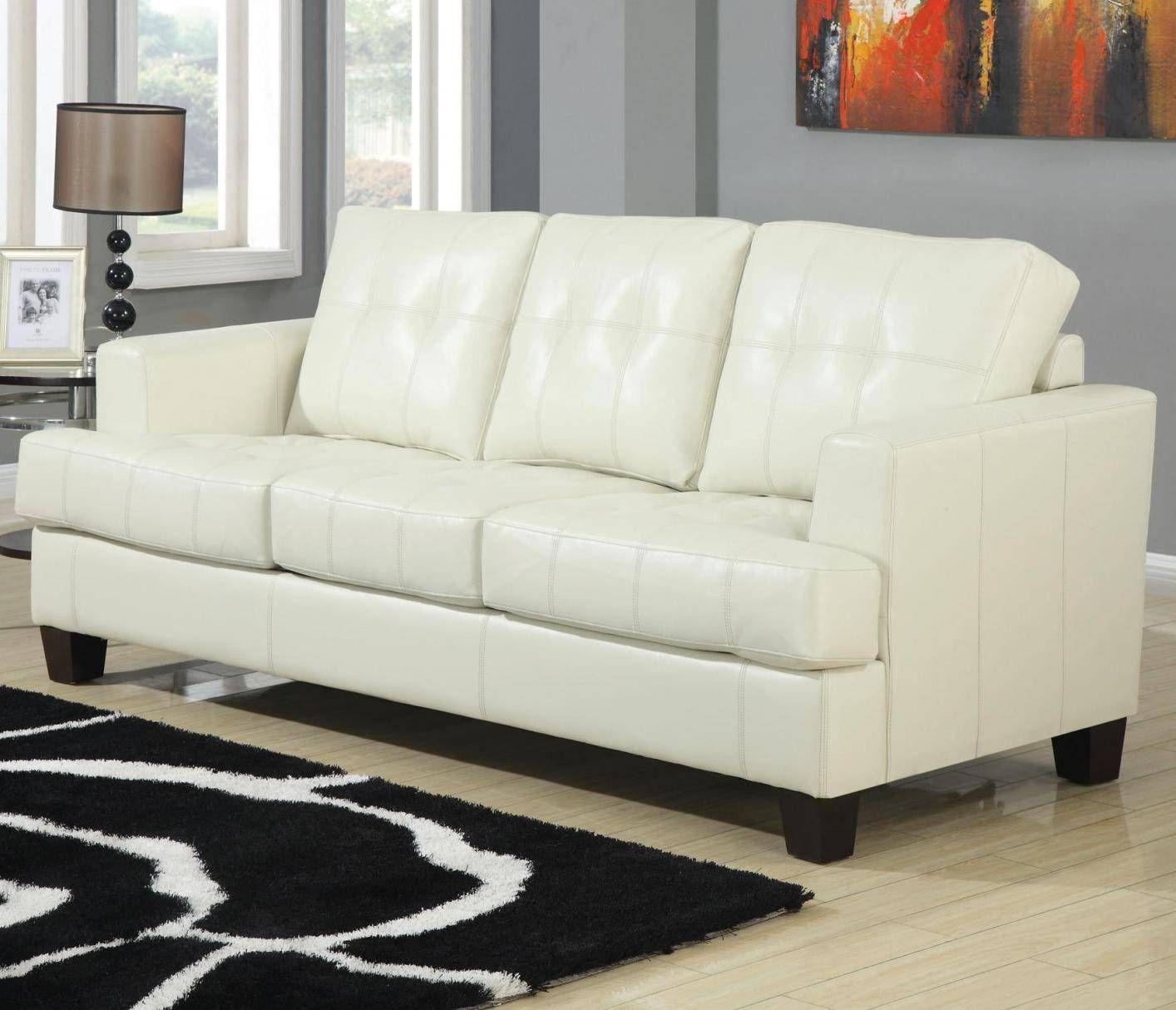 Samuel Beige Leather Sofa Bed – Steal A Sofa Furniture Outlet Los Pertaining To Beige Leather Couches (View 1 of 15)