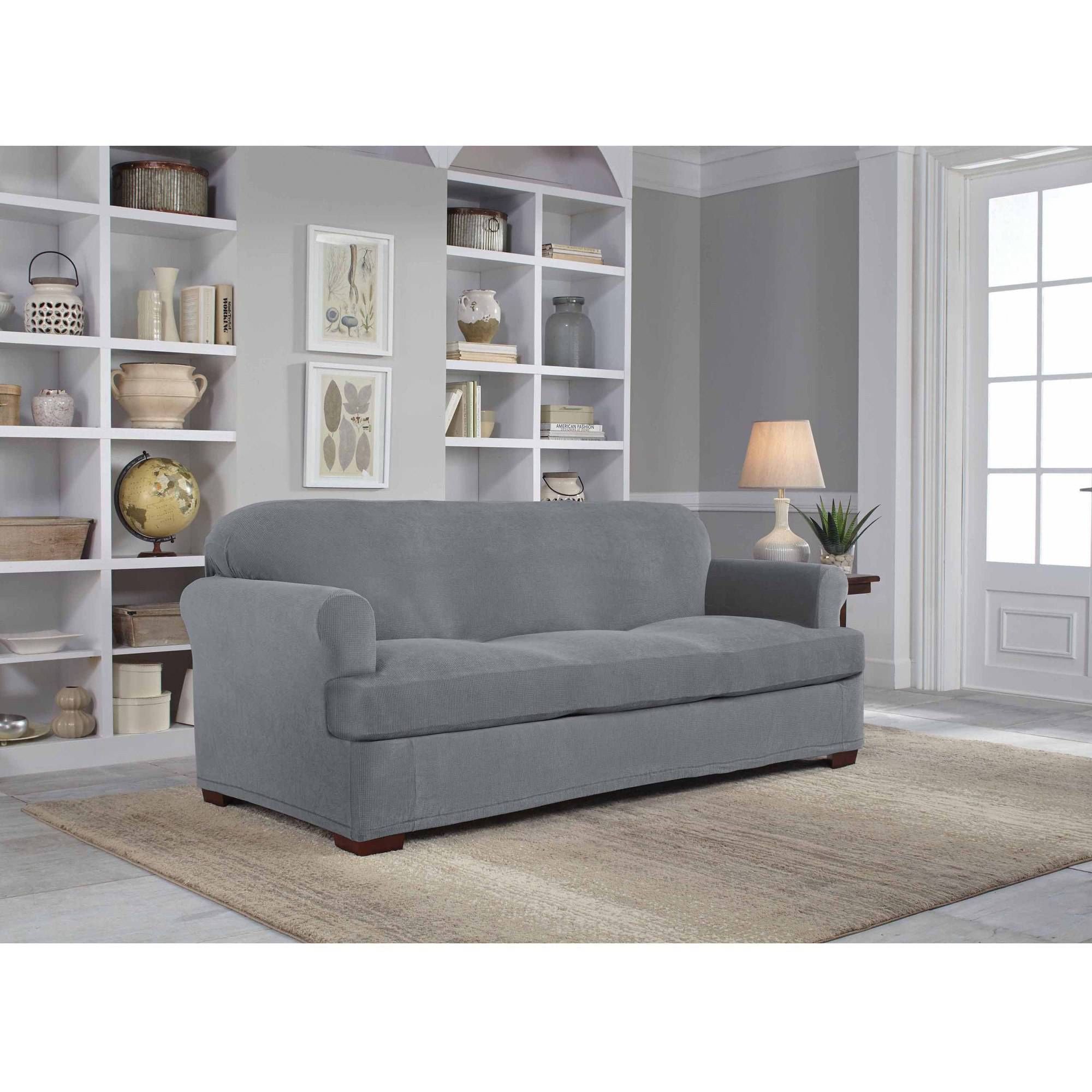 Serta Stretch Grid Slipcover, Sofa, 2 Piece T Cushion – Walmart Inside T Cushion Slipcovers For Large Sofas (View 3 of 15)