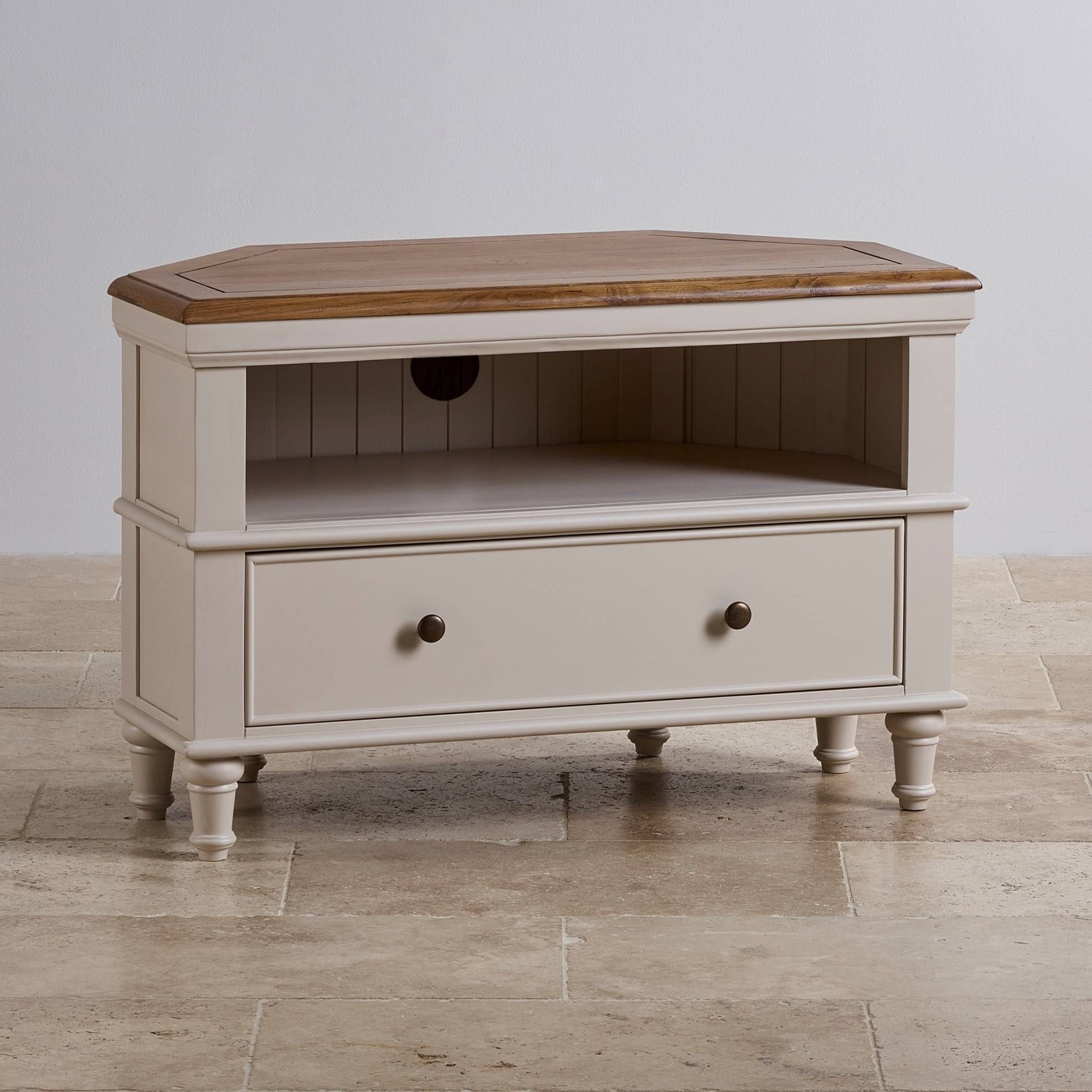 Shay Corner Tv Cabinet | Painted & Solid Oak | Oak Furniture Land Regarding Rustic Corner Tv Cabinets (Photo 11 of 15)