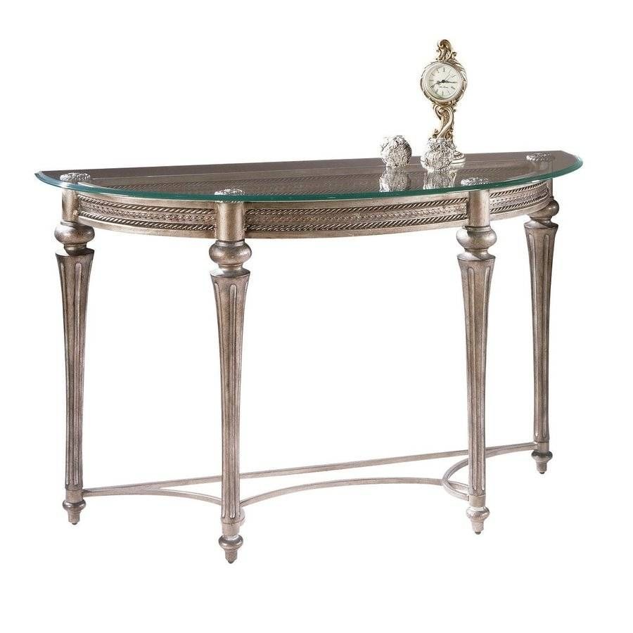 Shop Magnussen Home Galloway Subtle Gold Half Round Console And In Gold Sofa Tables (View 11 of 15)