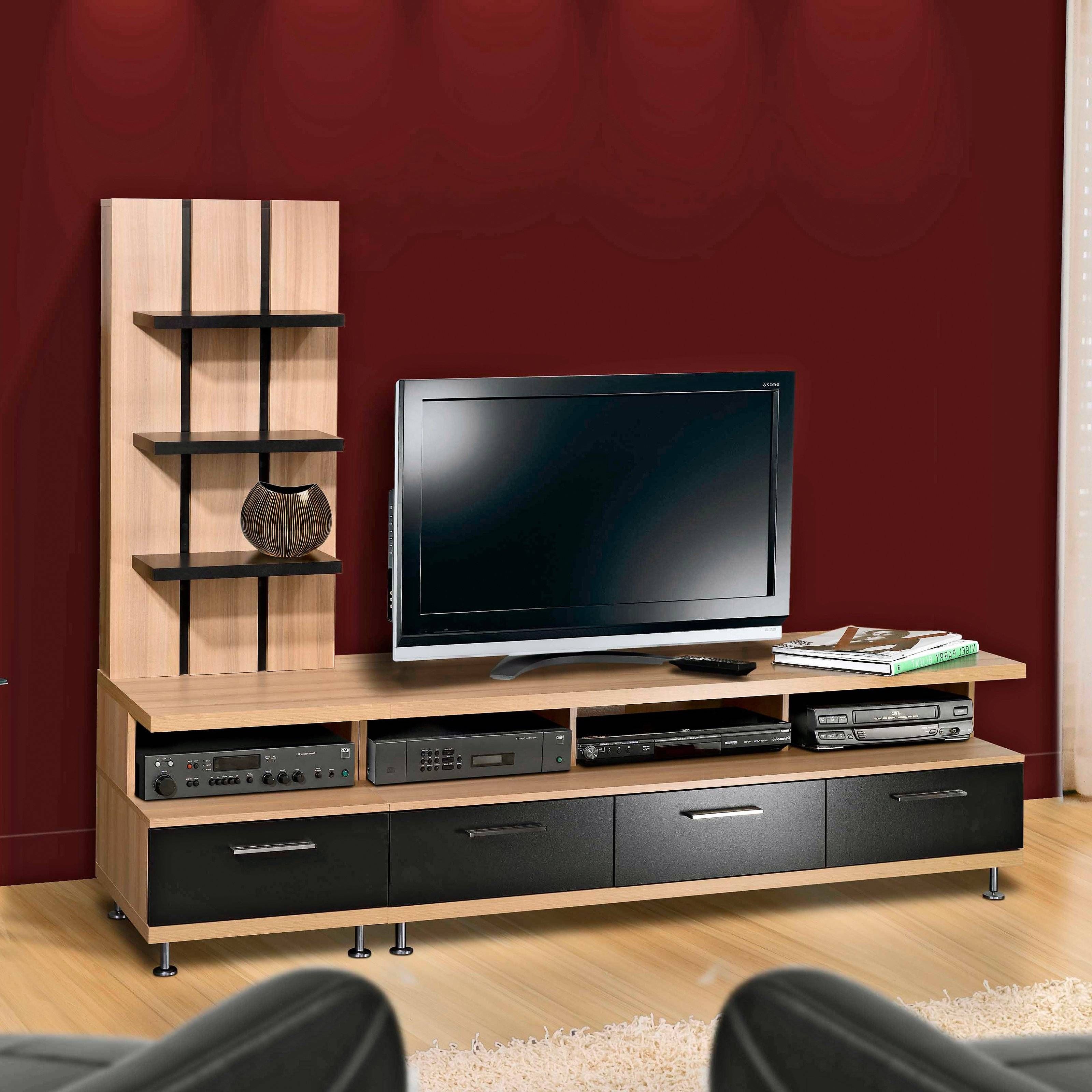 Short Wooden And Metal Tv Stand Entertainment Center With Drawers For Contemporary Tv Stands For Flat Screens (View 3 of 15)