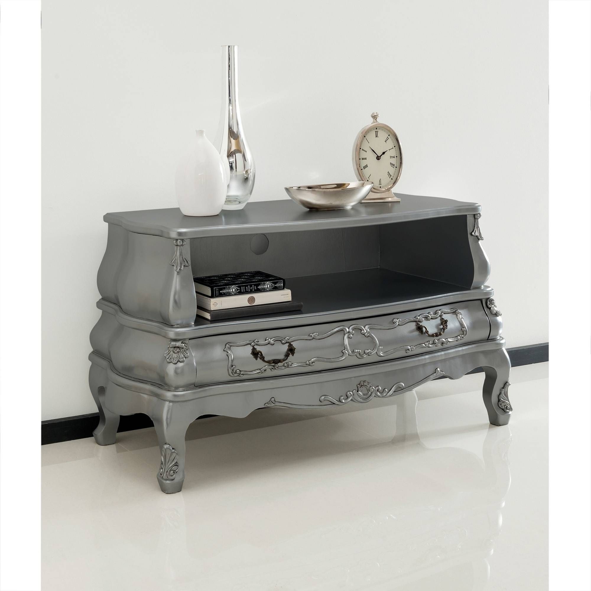 Silver Bergere Antique French Tv Cabinet | Ornate Detailed With French Style Tv Cabinets (View 6 of 15)