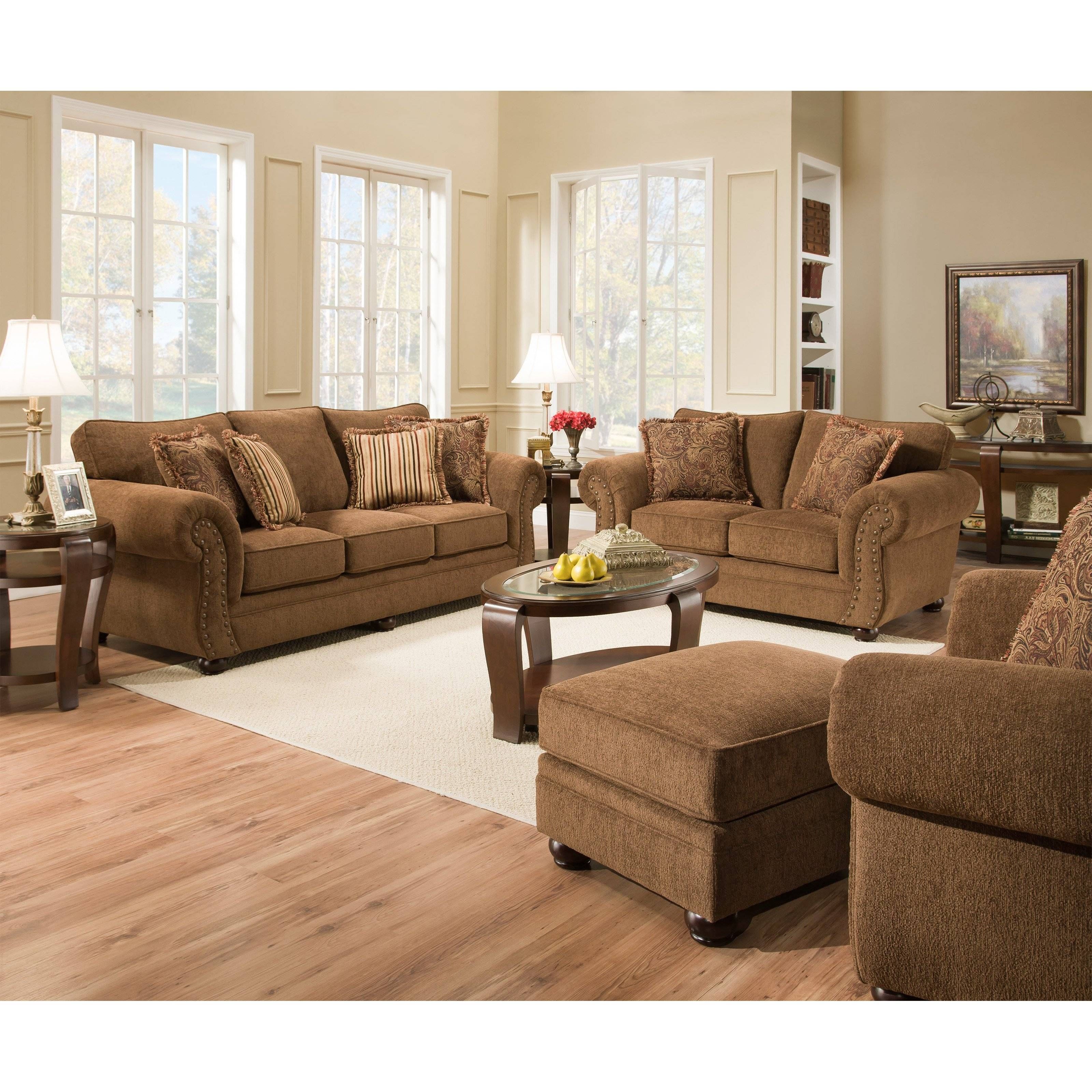 Simmons Upholstery Outback Chocolate Sofa Set | Hayneedle Intended For Simmons Sofas And Loveseats (Photo 2 of 15)