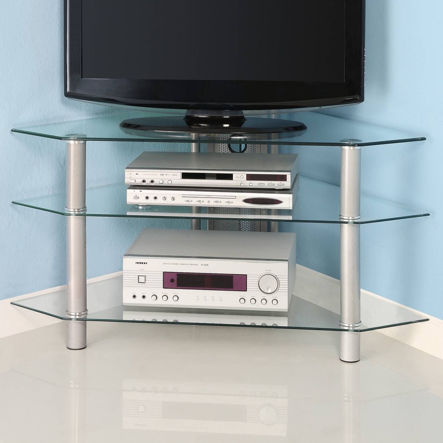 Simple Cool Glass Corner Tv Stands With Stainless Steel Legs Ideas With Regard To Home Loft Concept Tv Stands (View 14 of 15)