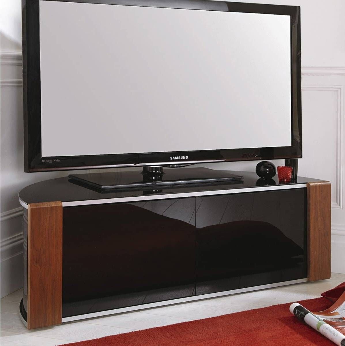 Sirius 1200 Black And Walnut Corner Tv Cabinet In Black Corner Tv Cabinets With Glass Doors (View 6 of 15)