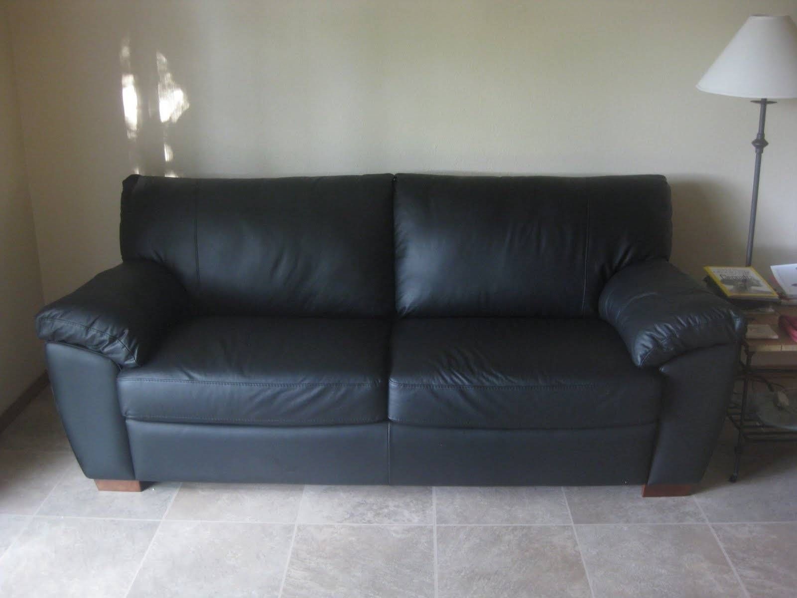Small Black Leather Loveseat On Ceramic Floor Tile Of 15 Cute Within Small Black Sofas (View 15 of 15)