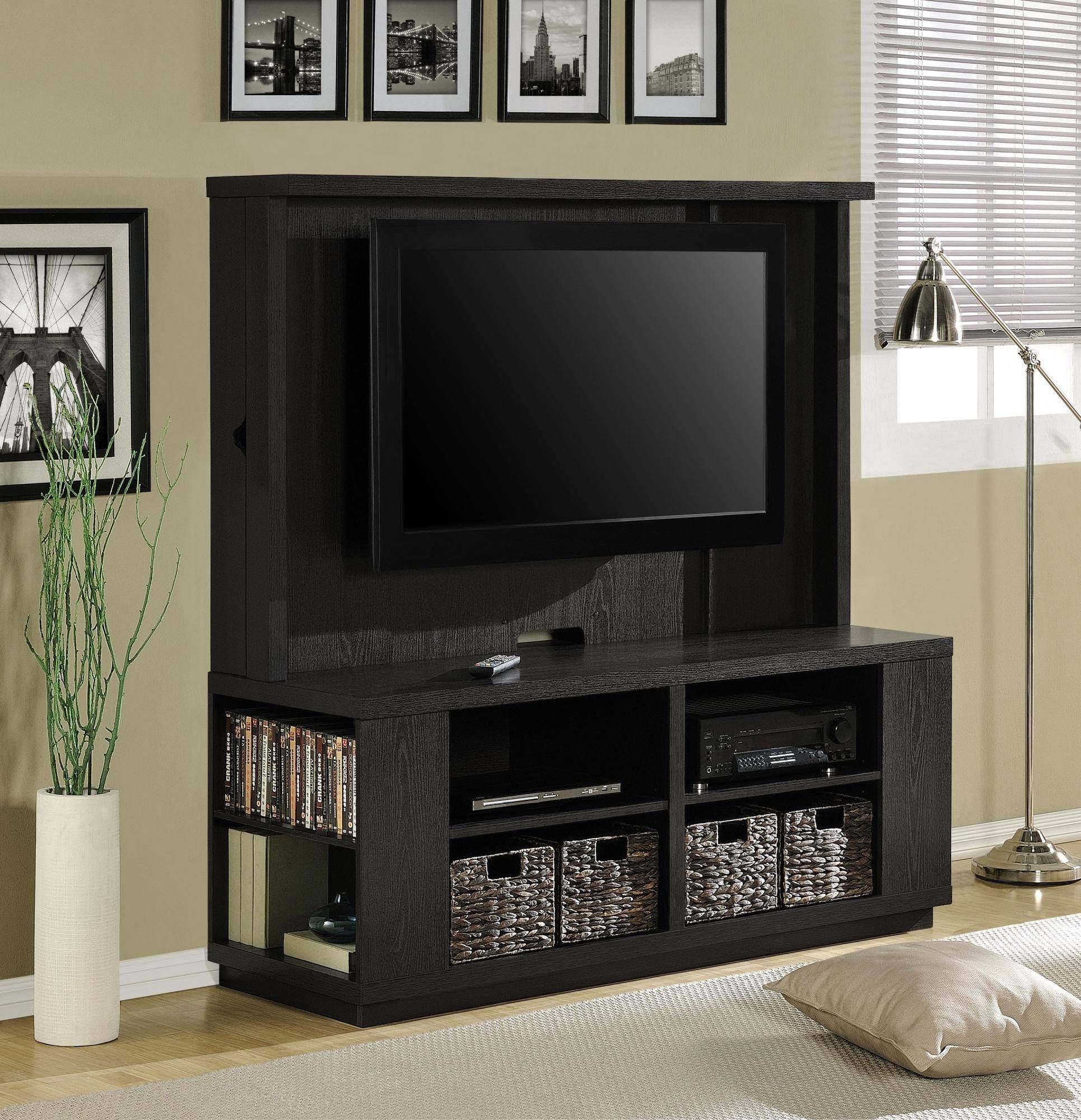 Small Black Wall Mounted Tv Stand With Storage Shelves Plus Woven Inside Tv Stands With Baskets (Photo 1 of 15)