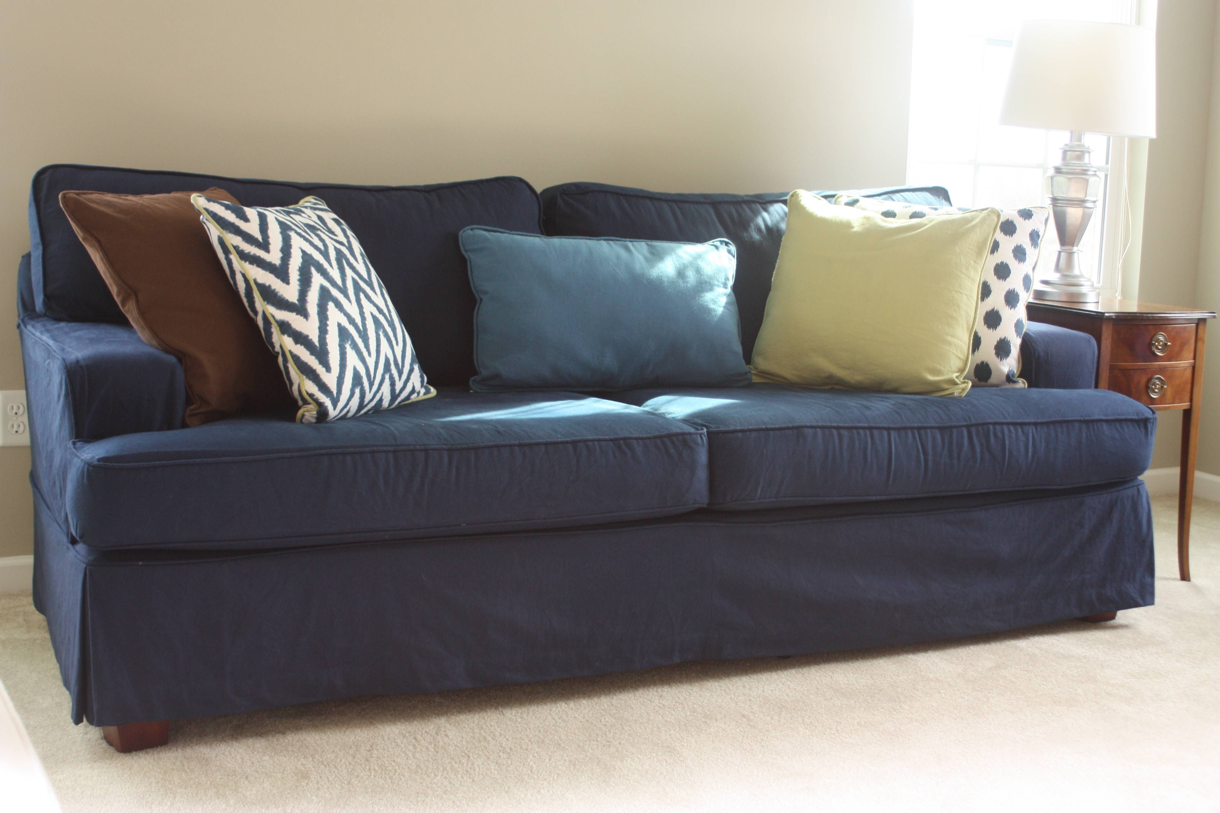 Sofa Covered In Blue Denim. Inside Slipcover Sofa Ideas – Mi Ko Inside Navy Blue Slipcovers (Photo 1 of 15)