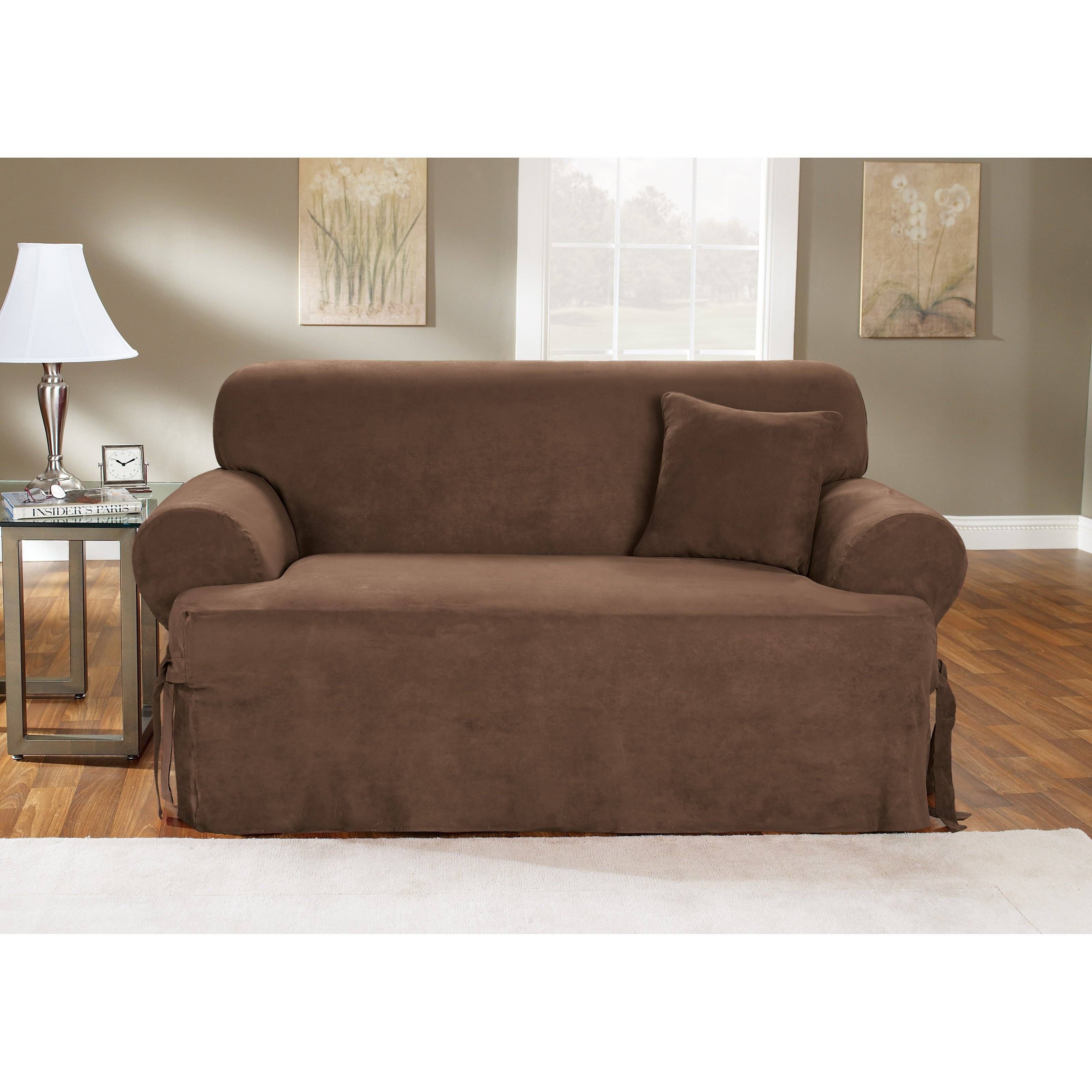 Sure Fit Soft Suede T Cushion Loveseat Slipcover – Walmart Intended For Suede Slipcovers For Sofas (View 4 of 15)