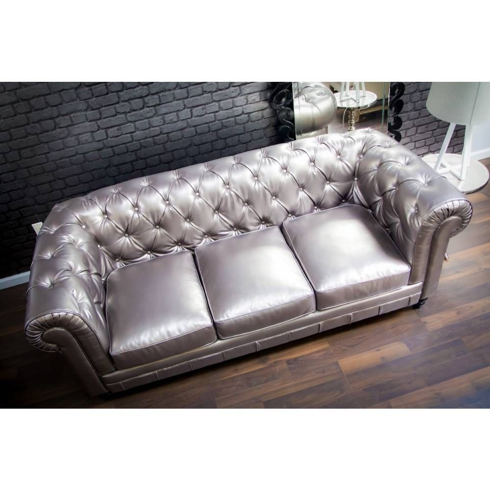 Tov Furniture Tov S24 Zahara Tufted Silver Leather Sofa W/ Roll Back Throughout Silver Tufted Sofas (Photo 1 of 15)