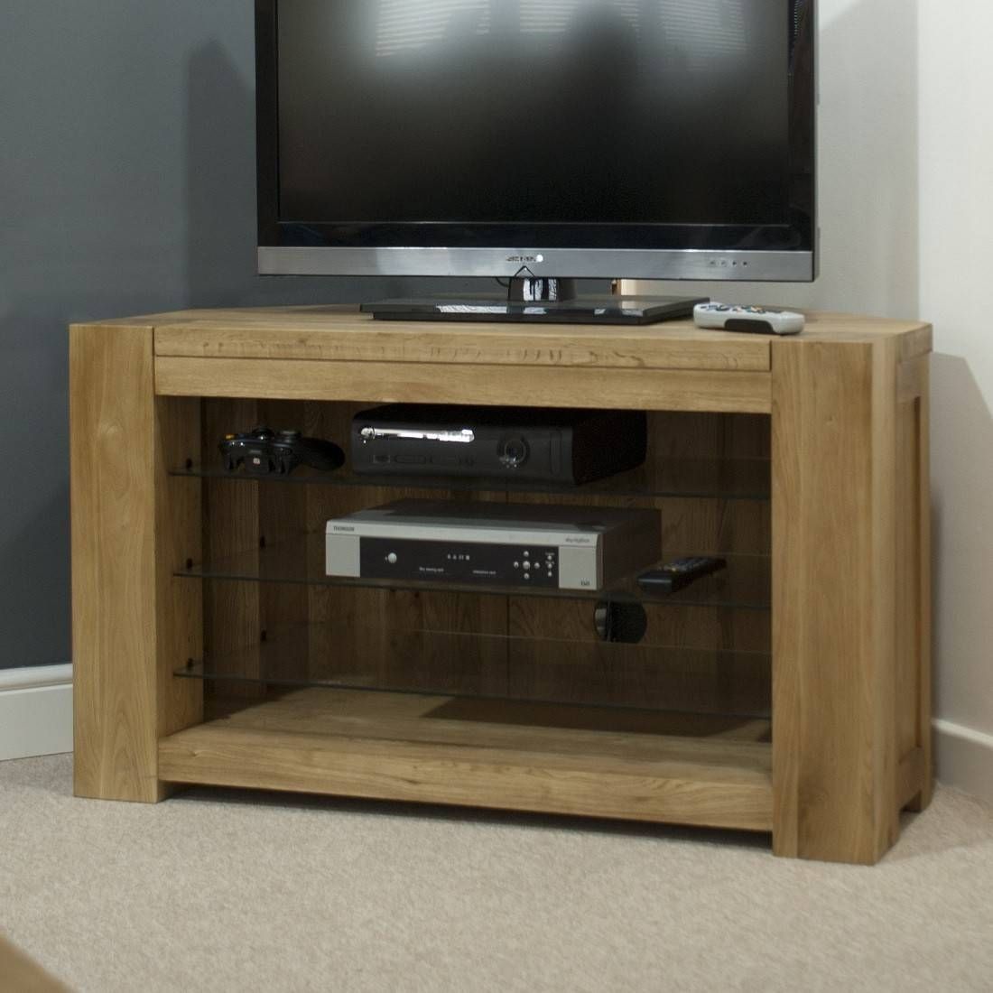 Trend Solid Oak Corner Tv Unit | Oak Furniture Uk Pertaining To Real Wood Corner Tv Stands (View 10 of 15)