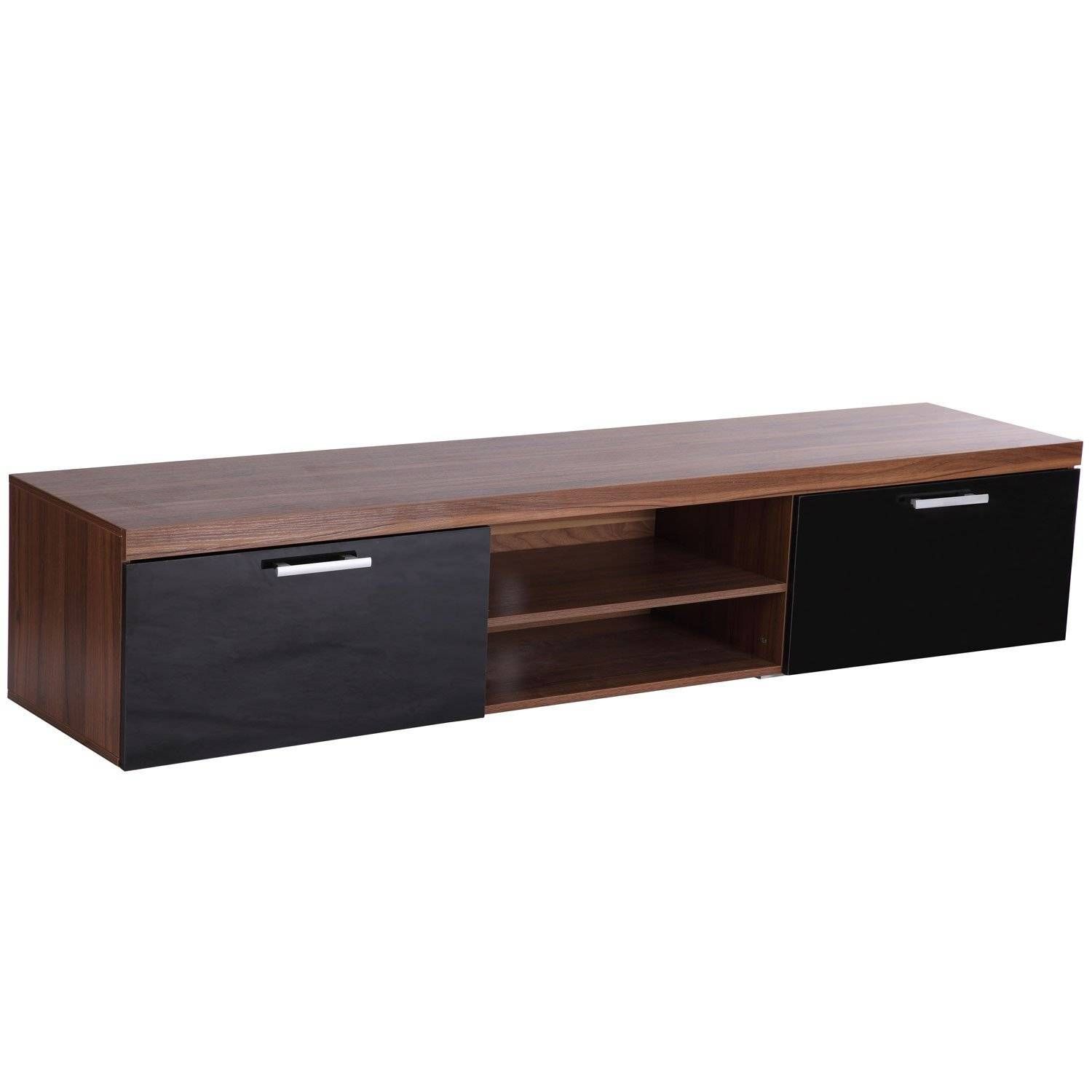 Tv Cabinet Unit, 2 High Gloss Doors Black/walnut In Black Tv Cabinets With Doors (View 8 of 15)